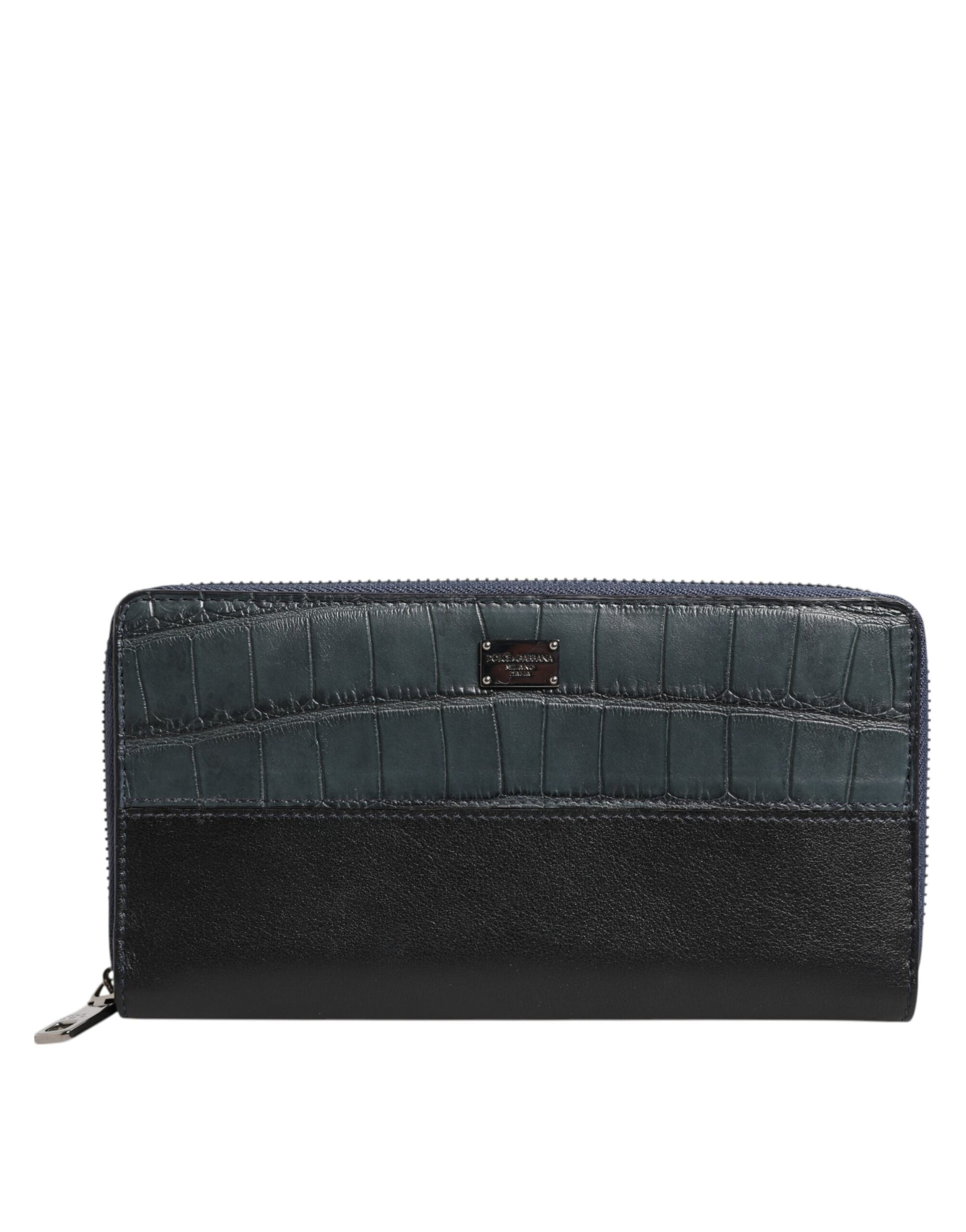 Portefeuille Clutch Continental pour homme Dolce & Gabbana en cuir exotique noir et bleu