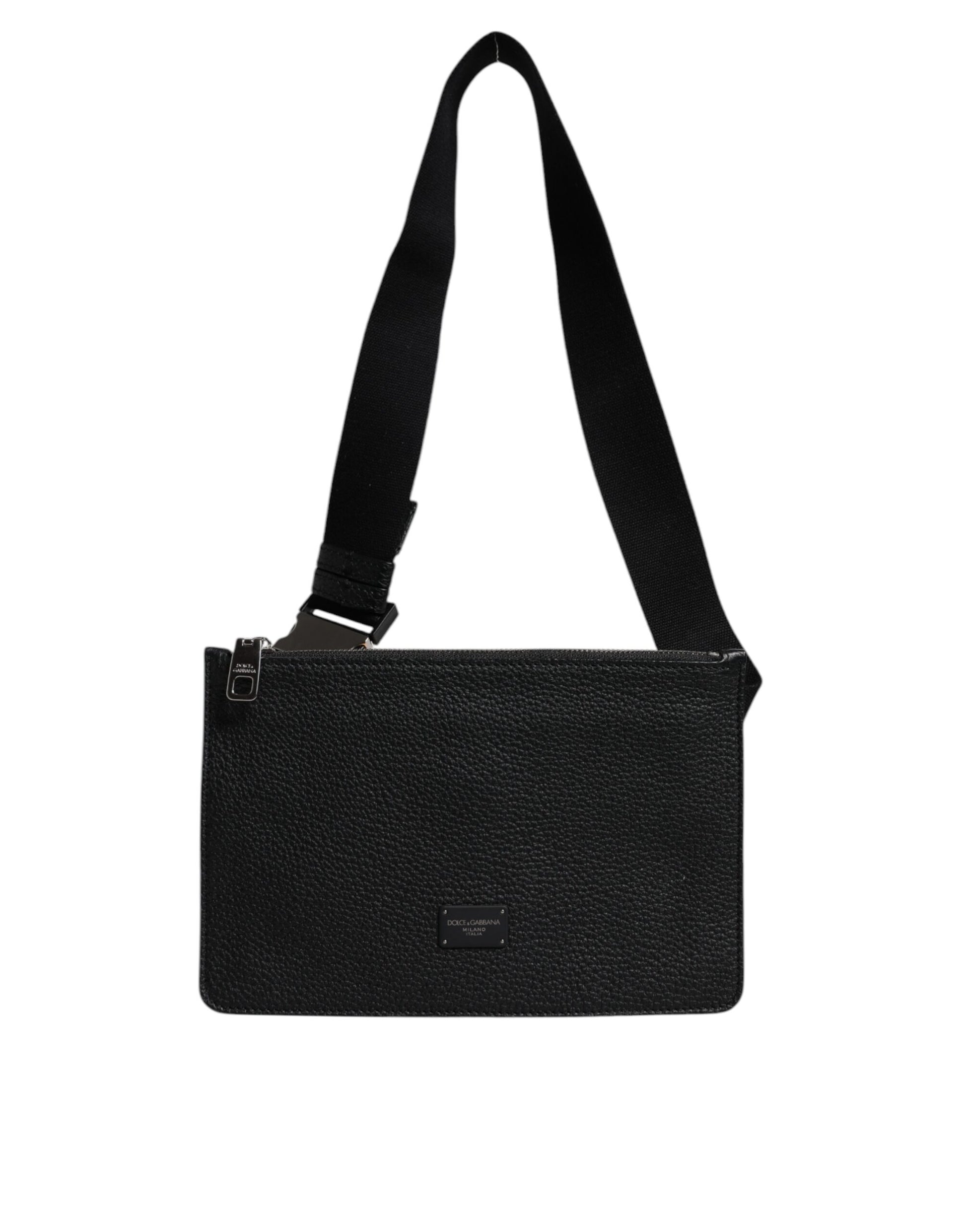 Dolce & Gabbana Black Leather Logo Embossed Waist Fanny Pack Borse Bag