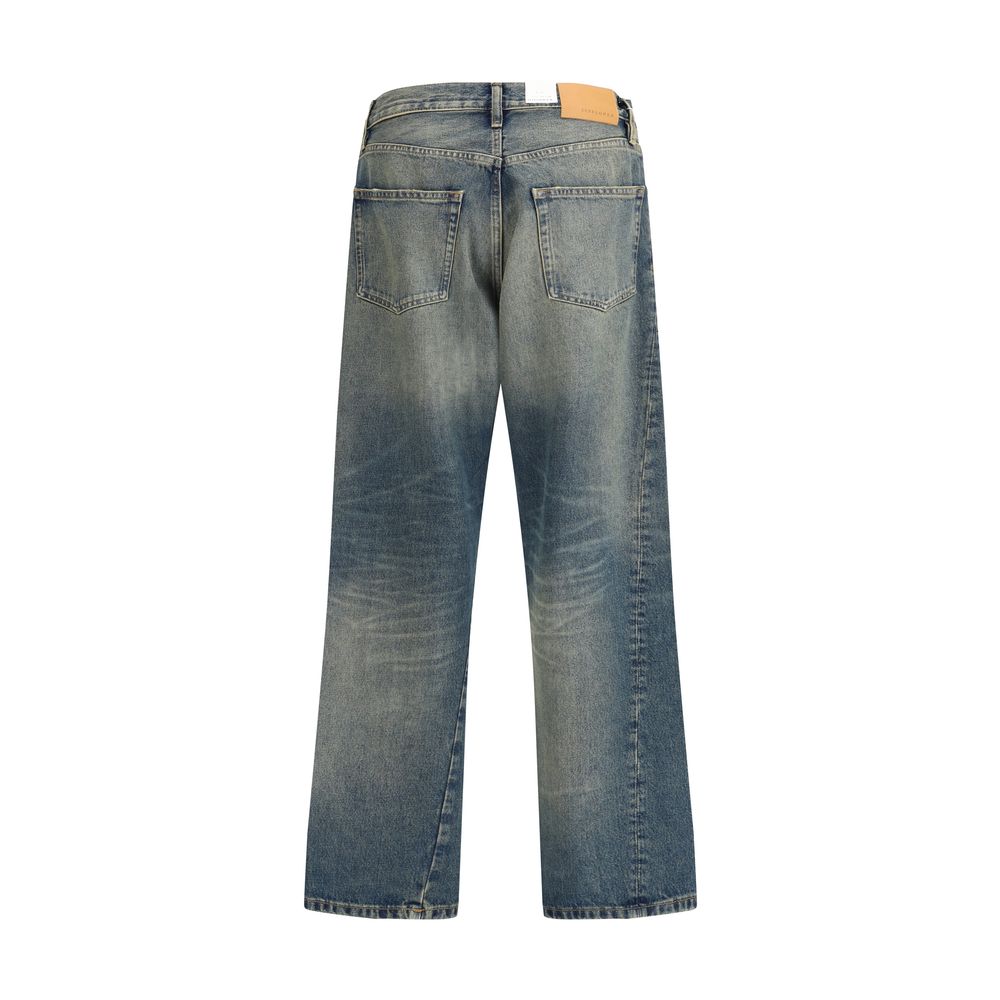 Jeans mit weitem, verdrehtem Saum und Sonnenblumen-Print
