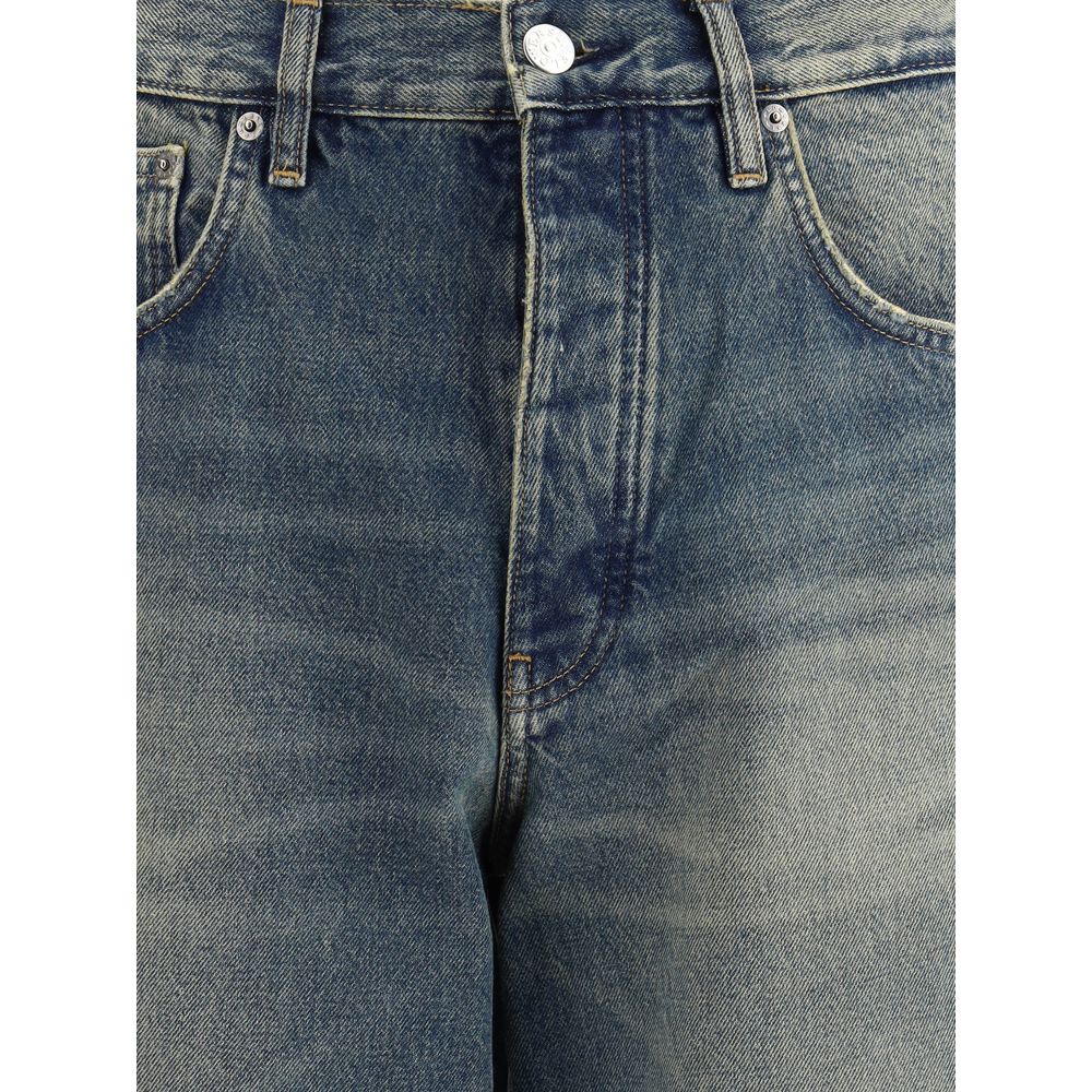 Jeans mit weitem, verdrehtem Saum und Sonnenblumen-Print