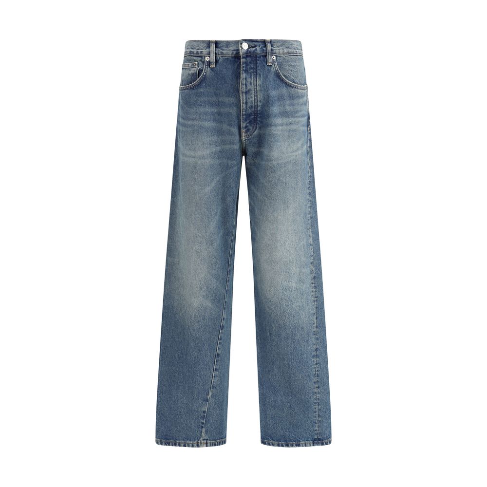 Jeans mit weitem, verdrehtem Saum und Sonnenblumen-Print