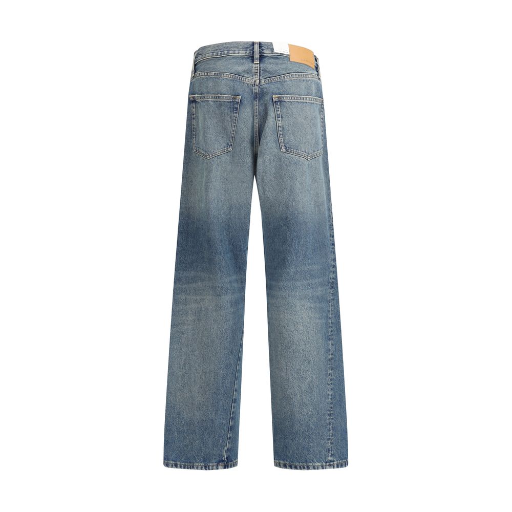 Jeans mit weitem, verdrehtem Saum und Sonnenblumen-Print