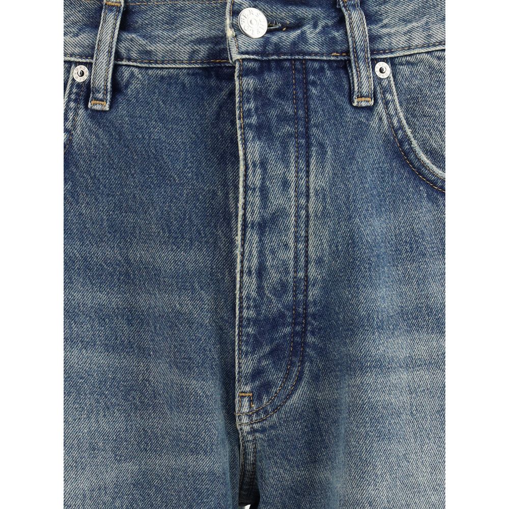 Jeans mit weitem, verdrehtem Saum und Sonnenblumen-Print