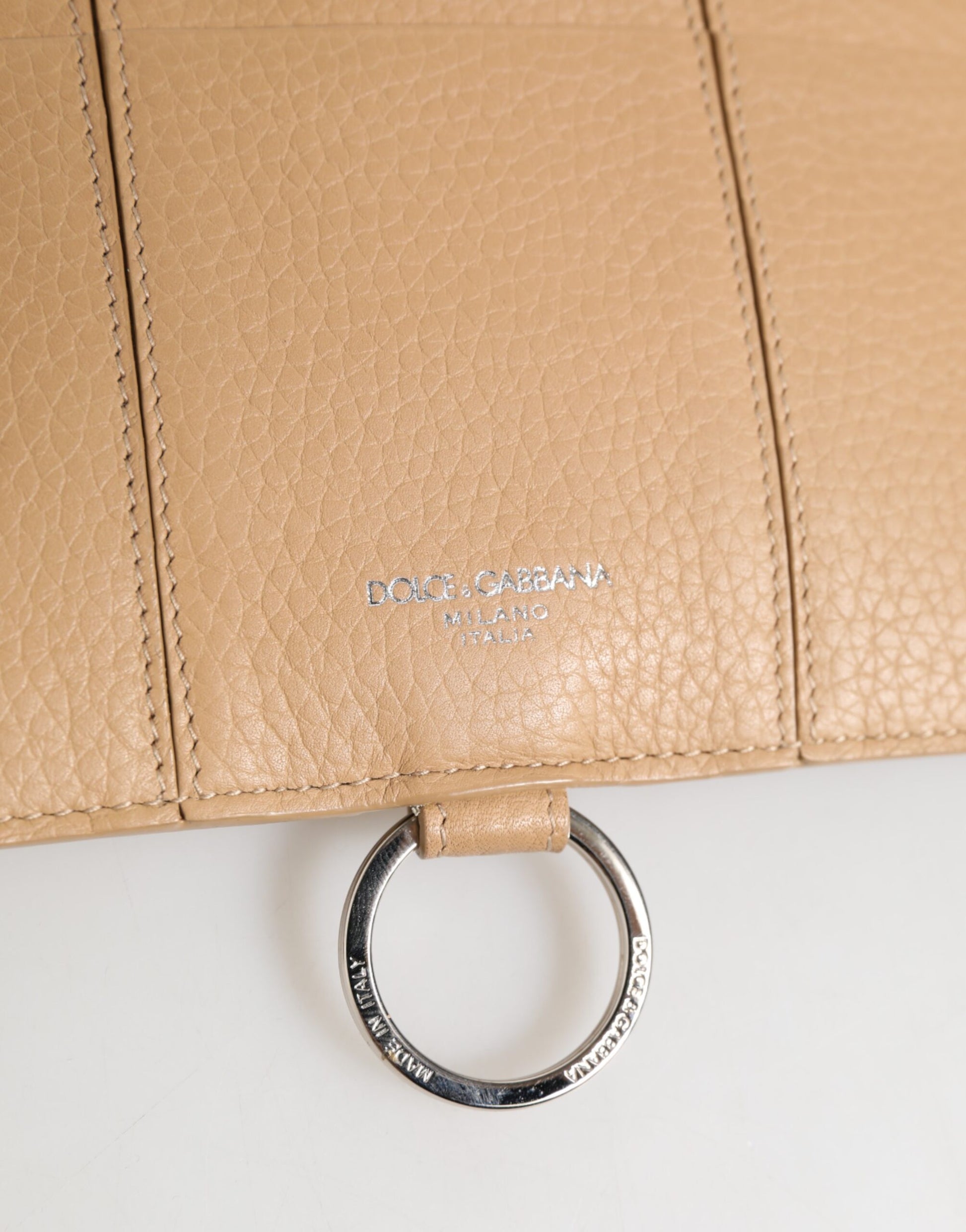 Portefeuille porte-cartes bandoulière large en cuir de veau beige Dolce & Gabbana