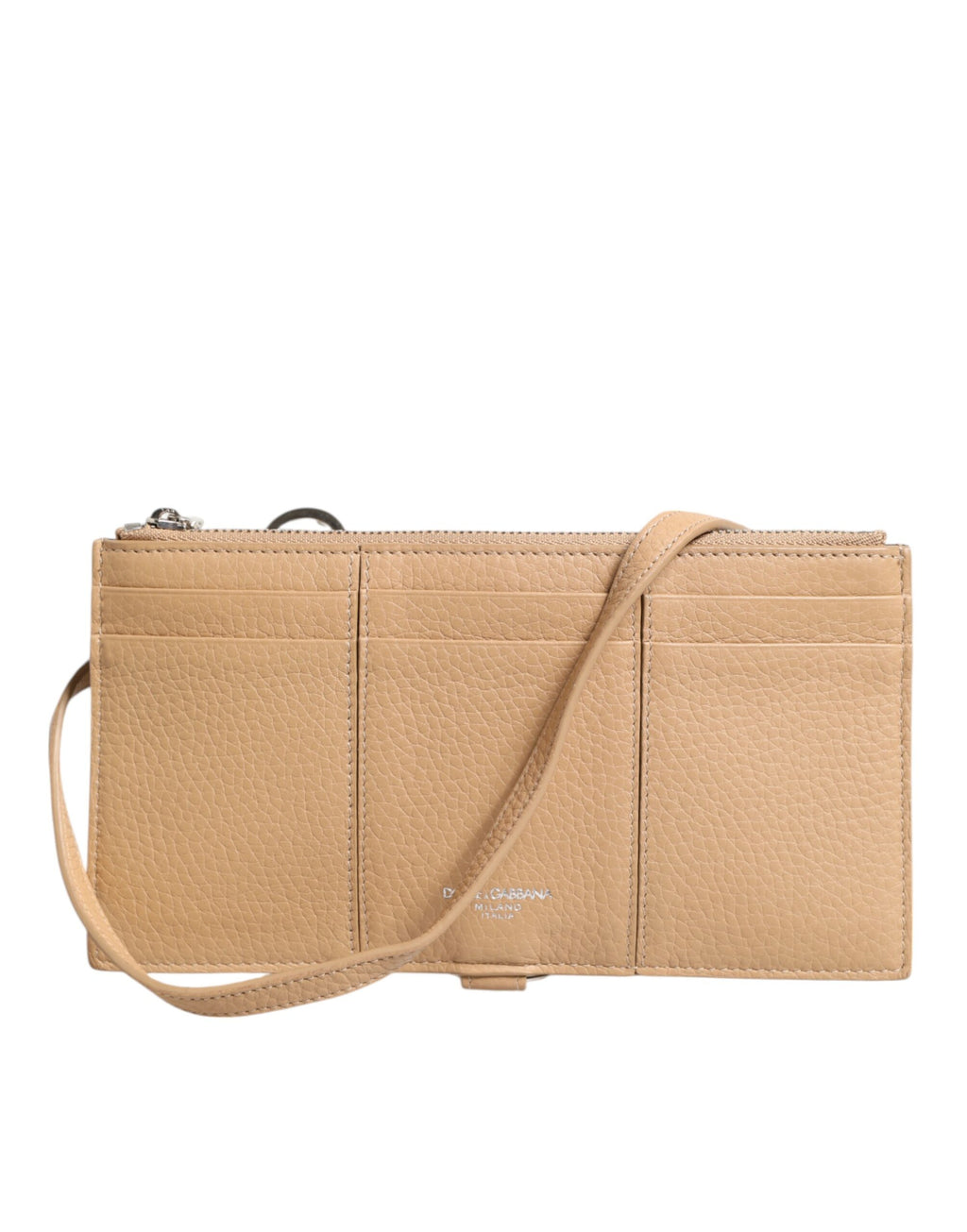Portefeuille porte-cartes bandoulière large en cuir de veau beige Dolce & Gabbana