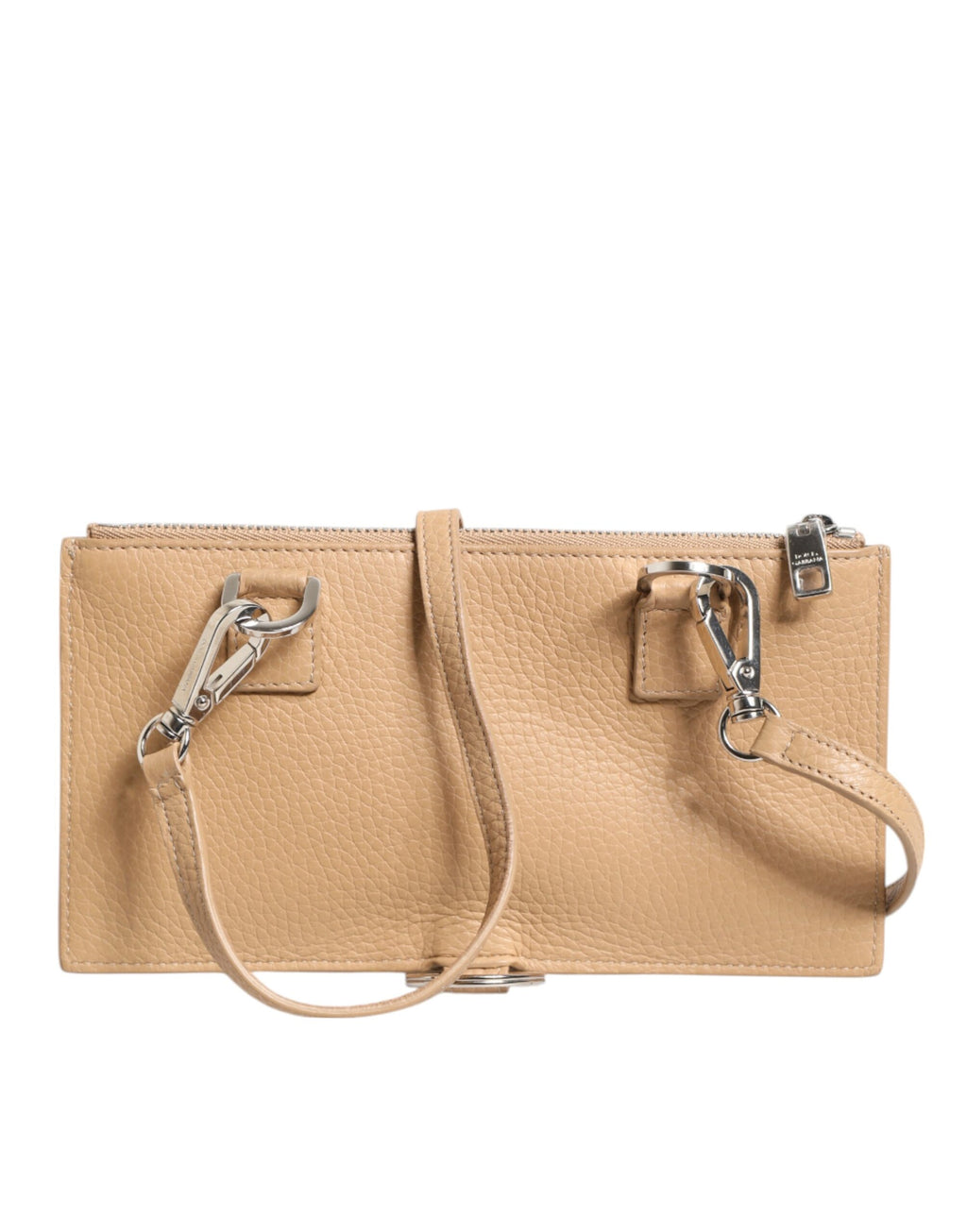 Portefeuille porte-cartes bandoulière large en cuir de veau beige Dolce & Gabbana