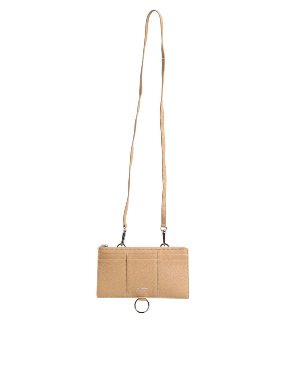 Portefeuille porte-cartes bandoulière large en cuir de veau beige Dolce & Gabbana