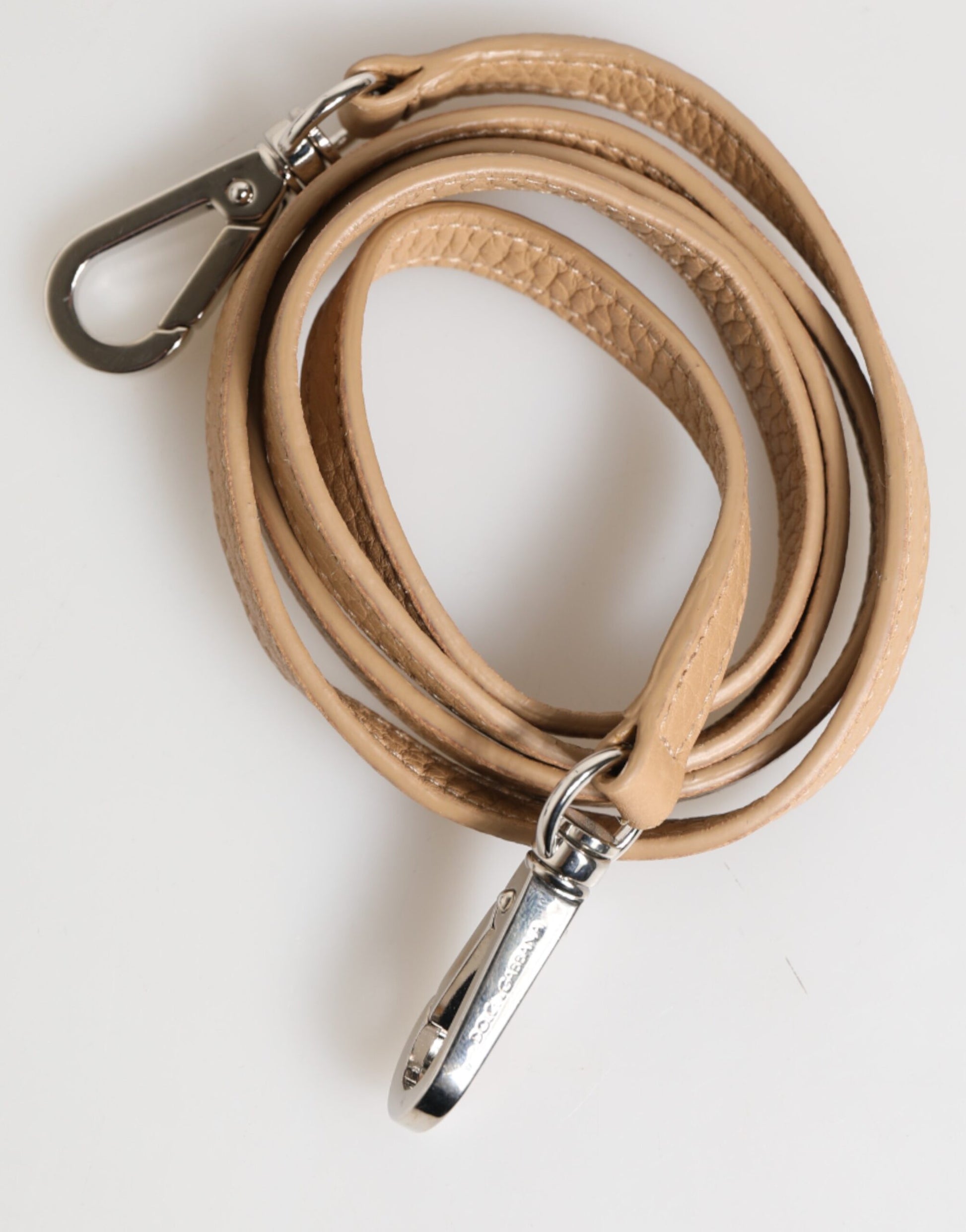 Portefeuille porte-cartes bandoulière large en cuir de veau beige Dolce & Gabbana