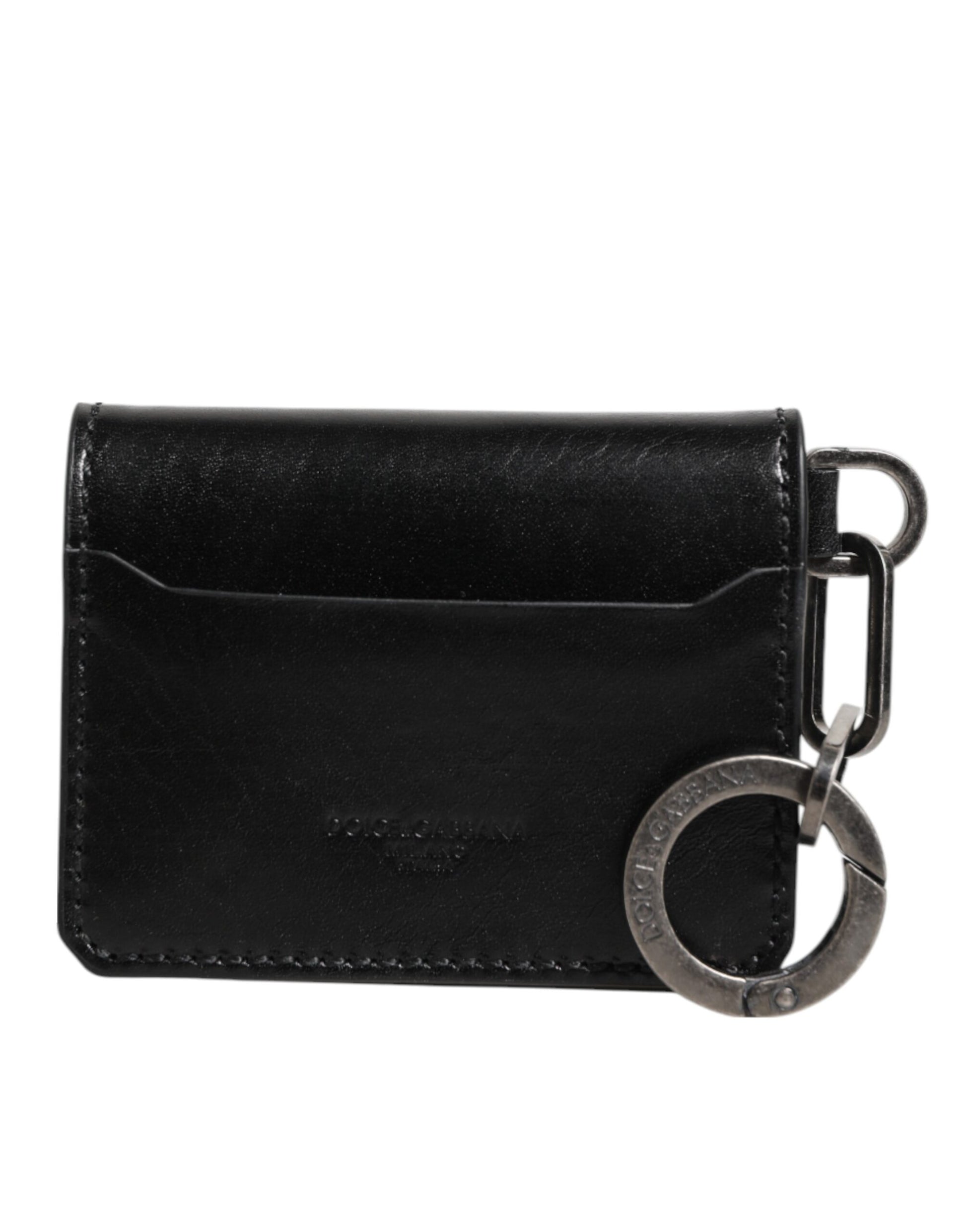 Portefeuille Dolce & Gabbana en cuir noir gaufré avec logo et porte-clés porte-cartes