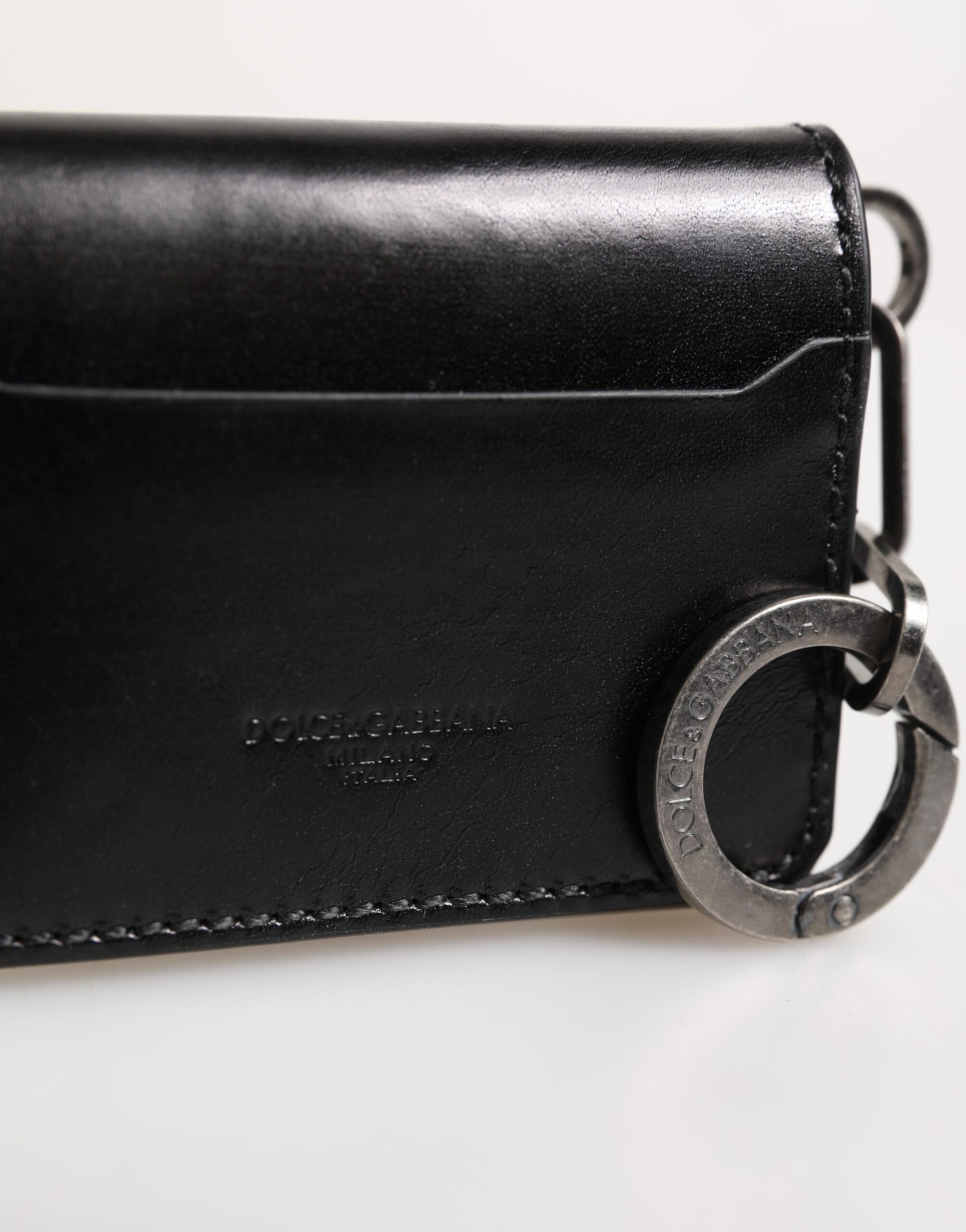 Portefeuille Dolce & Gabbana en cuir noir gaufré avec logo et porte-clés porte-cartes