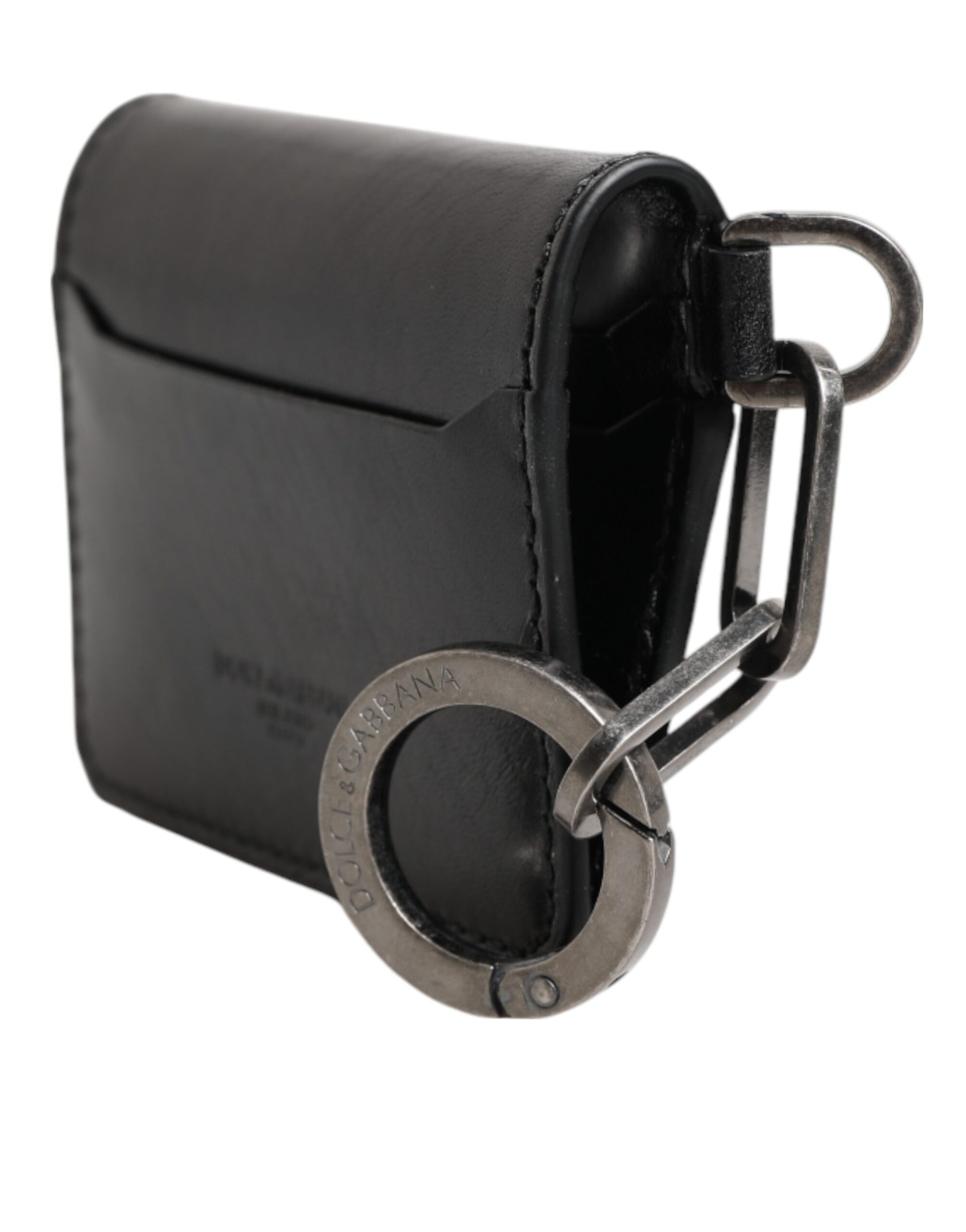 Portefeuille Dolce & Gabbana en cuir noir gaufré avec logo et porte-clés porte-cartes