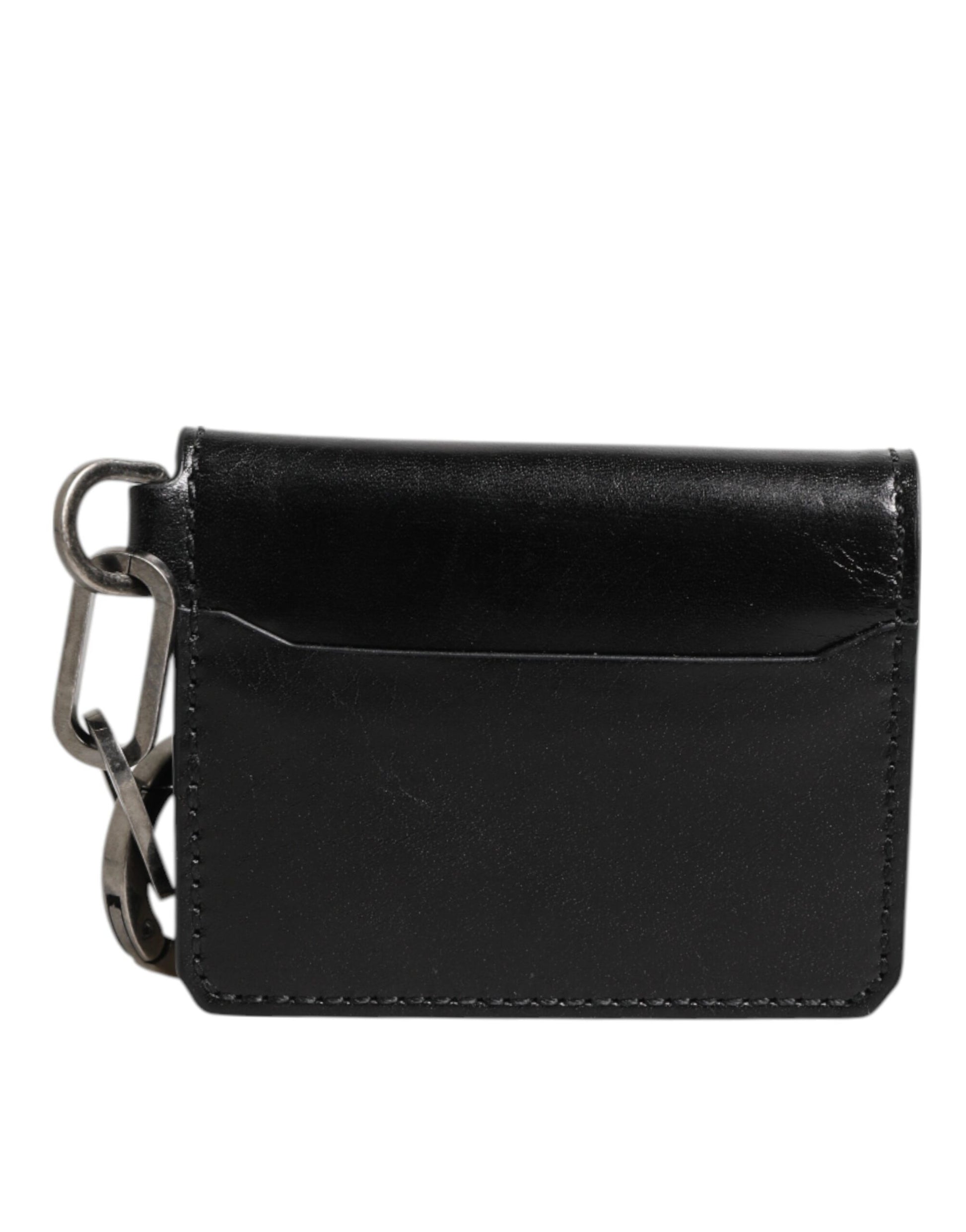Portefeuille Dolce & Gabbana en cuir noir gaufré avec logo et porte-clés porte-cartes