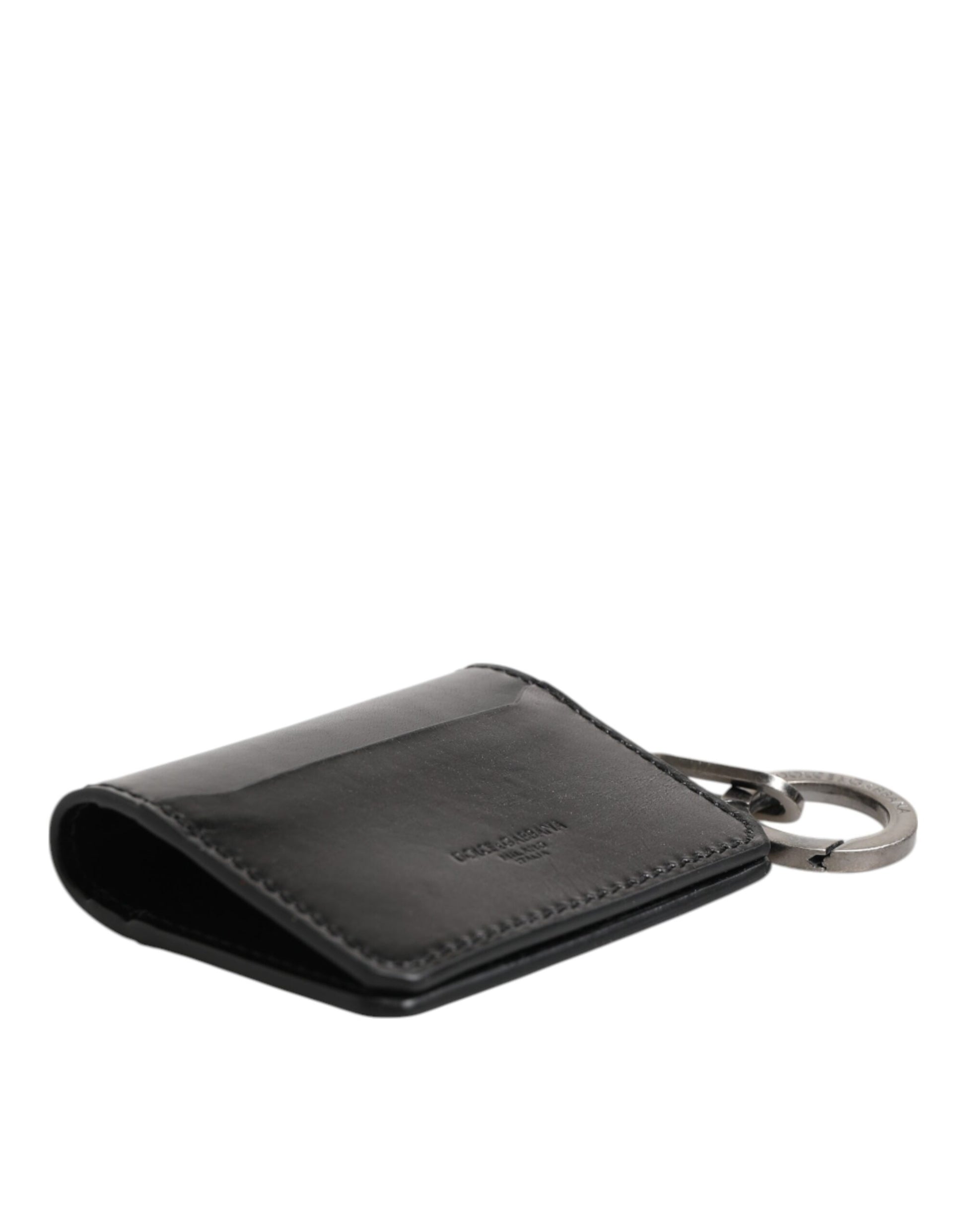 Portefeuille Dolce & Gabbana en cuir noir gaufré avec logo et porte-clés porte-cartes