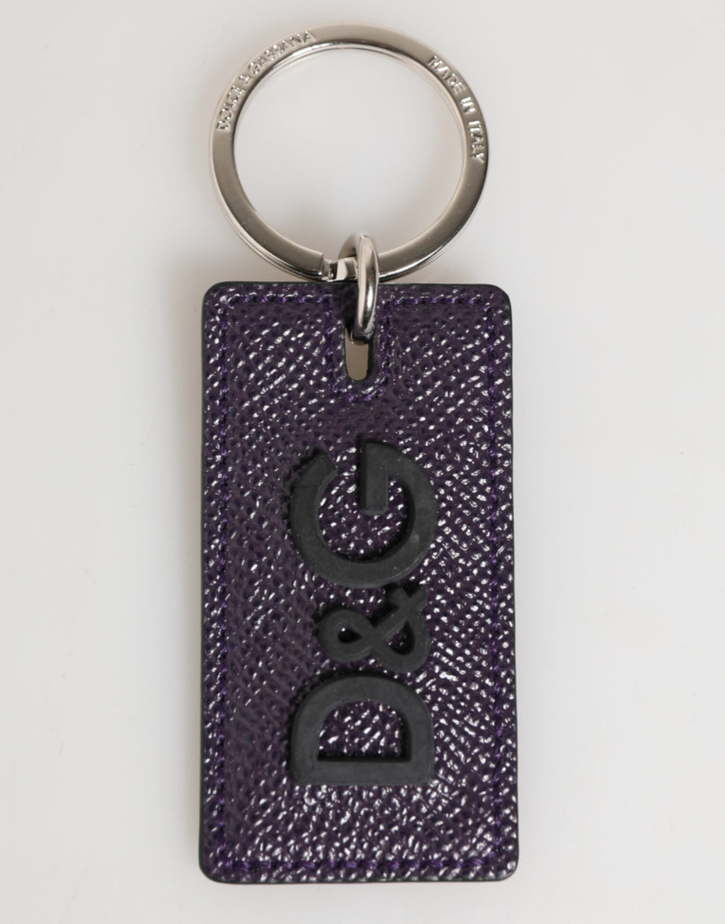 Porte-clés en métal avec logo en cuir violet Dolce & Gabbana pour homme