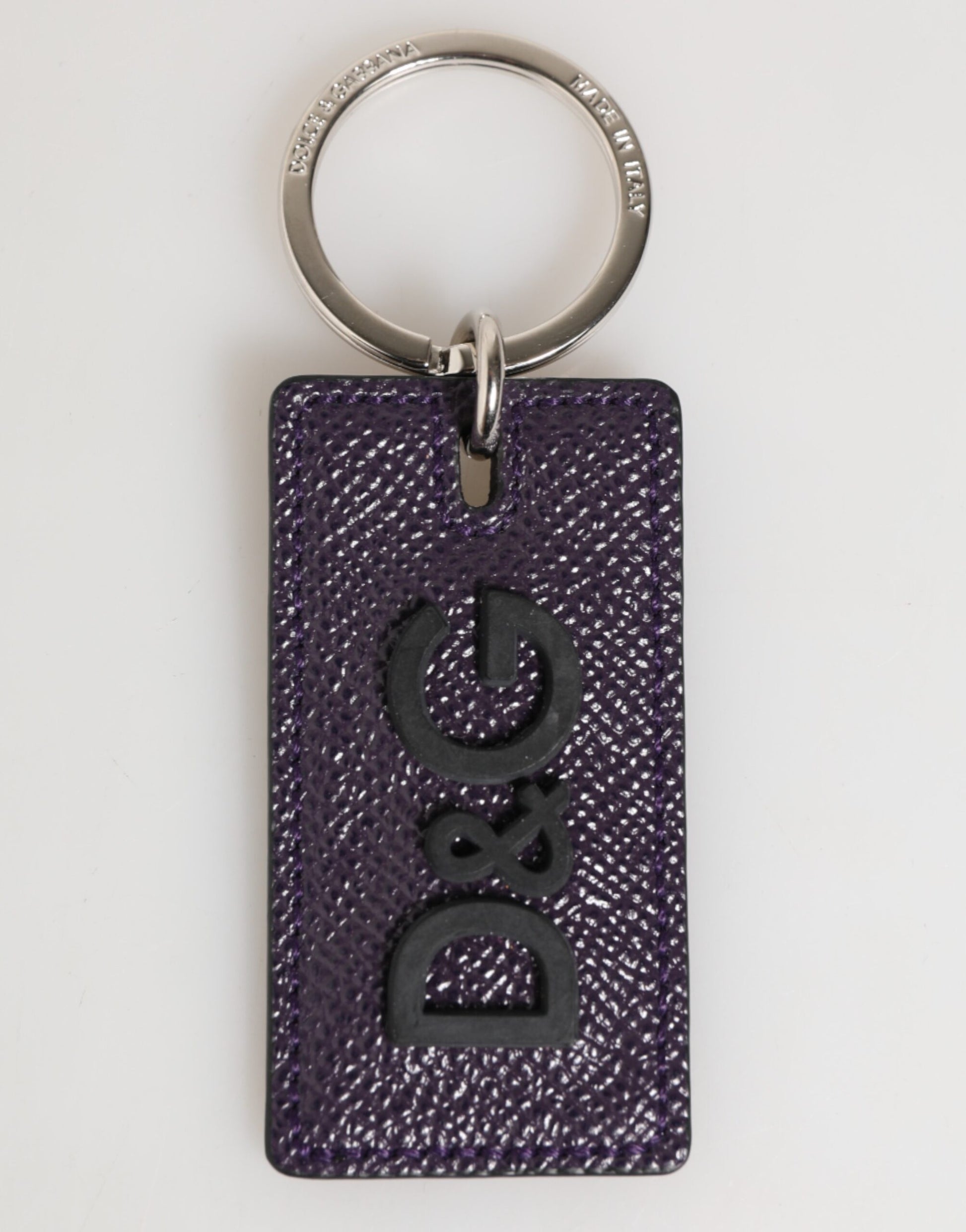 Porte-clés en métal avec logo en cuir violet Dolce & Gabbana pour homme