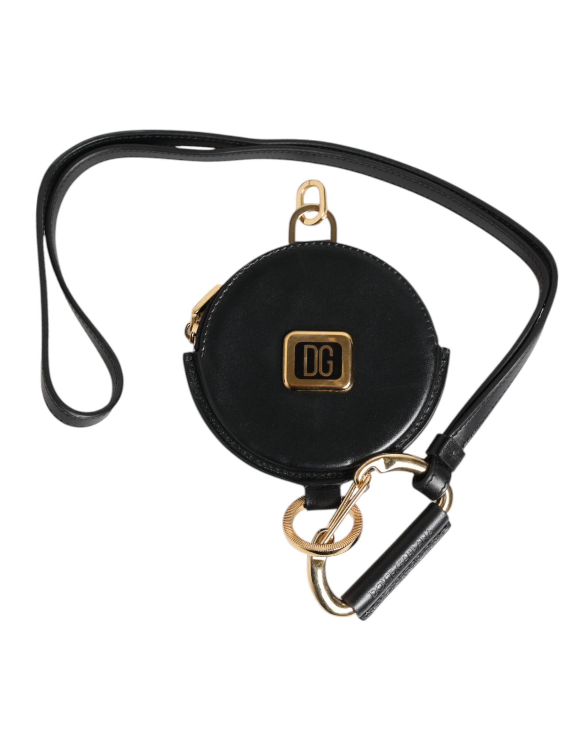 Porte-monnaie Lanière Dolce & Gabbana en Cuir Noir Rond avec Logo DG