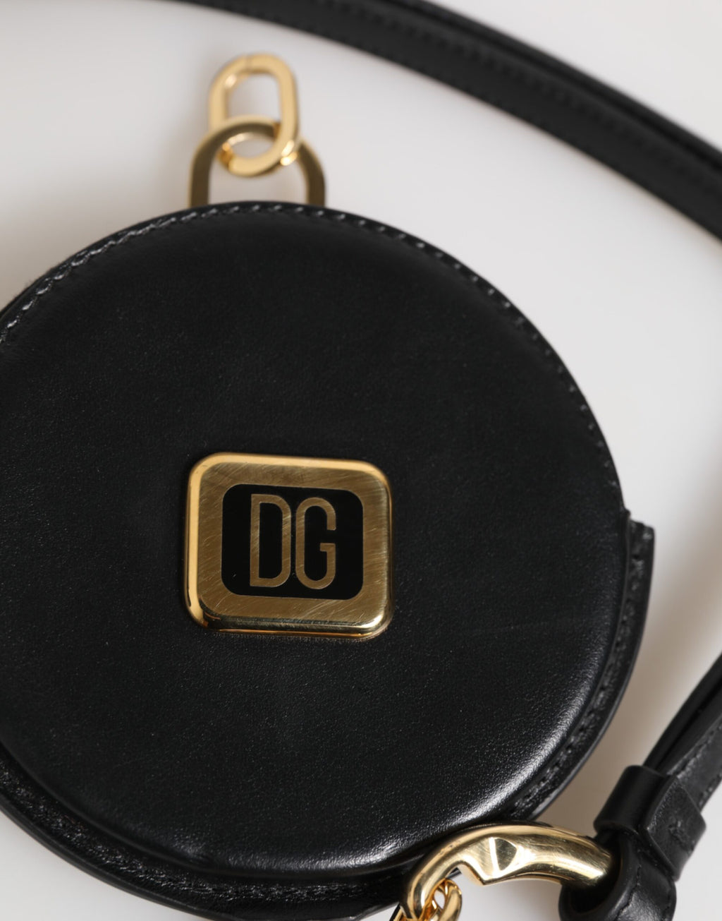 Porte-monnaie Lanière Dolce & Gabbana en Cuir Noir Rond avec Logo DG