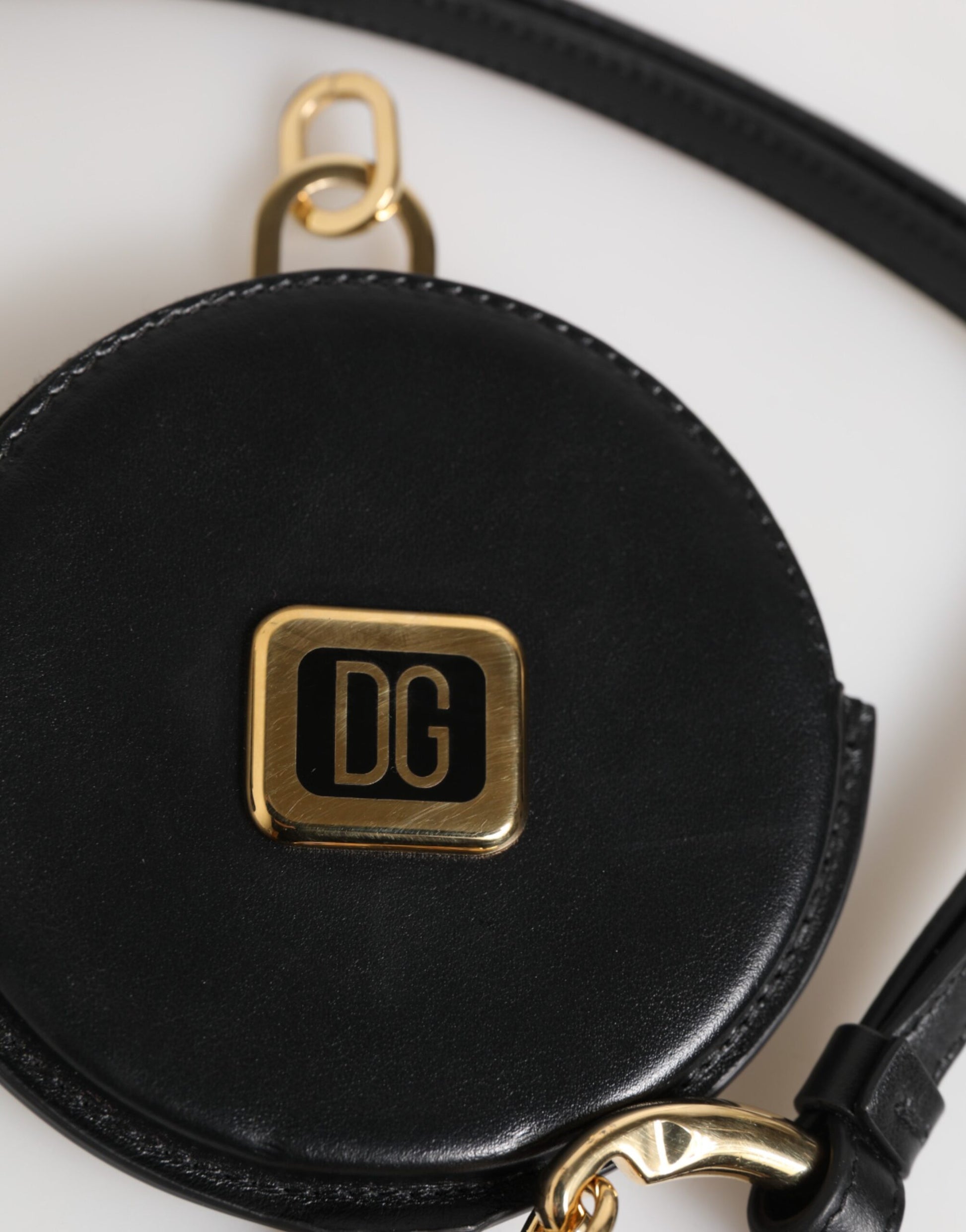 Porte-monnaie Lanière Dolce & Gabbana en Cuir Noir Rond avec Logo DG