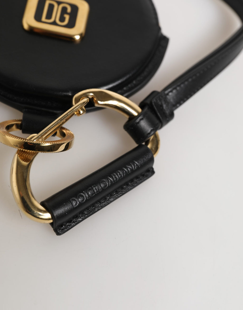 Porte-monnaie Lanière Dolce & Gabbana en Cuir Noir Rond avec Logo DG