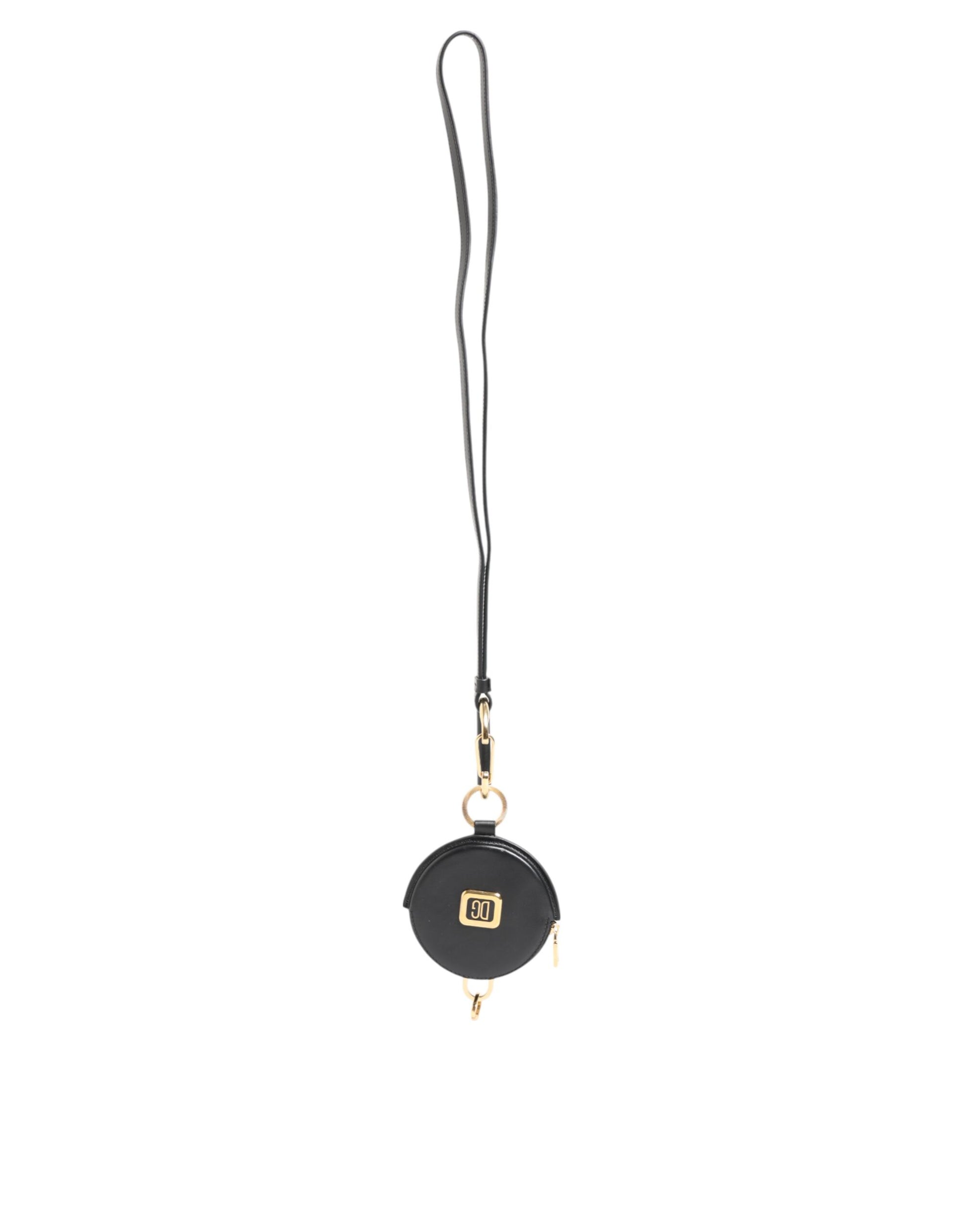 Porte-monnaie Lanière Dolce & Gabbana en Cuir Noir Rond avec Logo DG