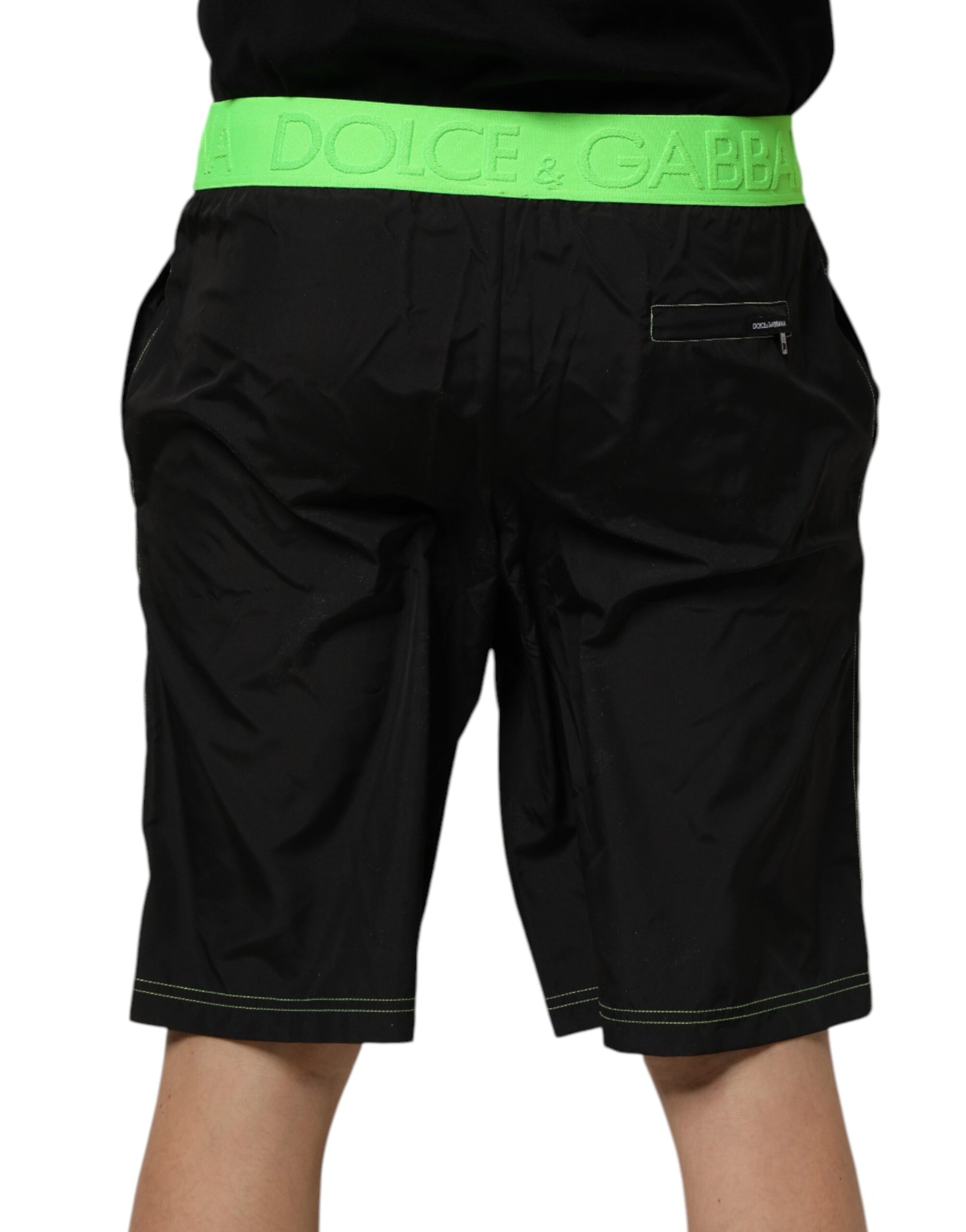Short de bain Dolce & Gabbana Beachwear avec logo vert sur la ceinture, noir