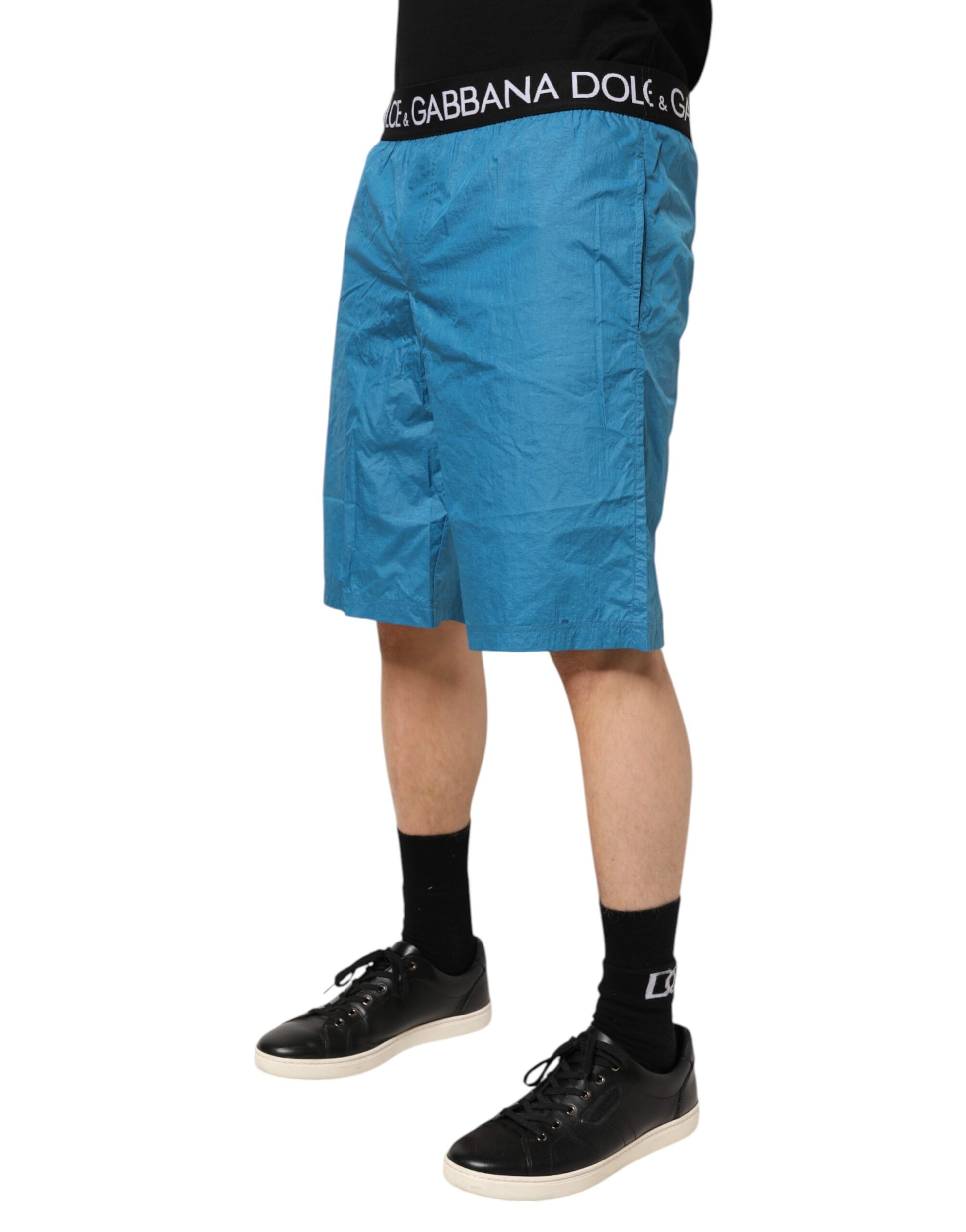 Short de bain Dolce & Gabbana Beachwear avec logo à la taille bleu