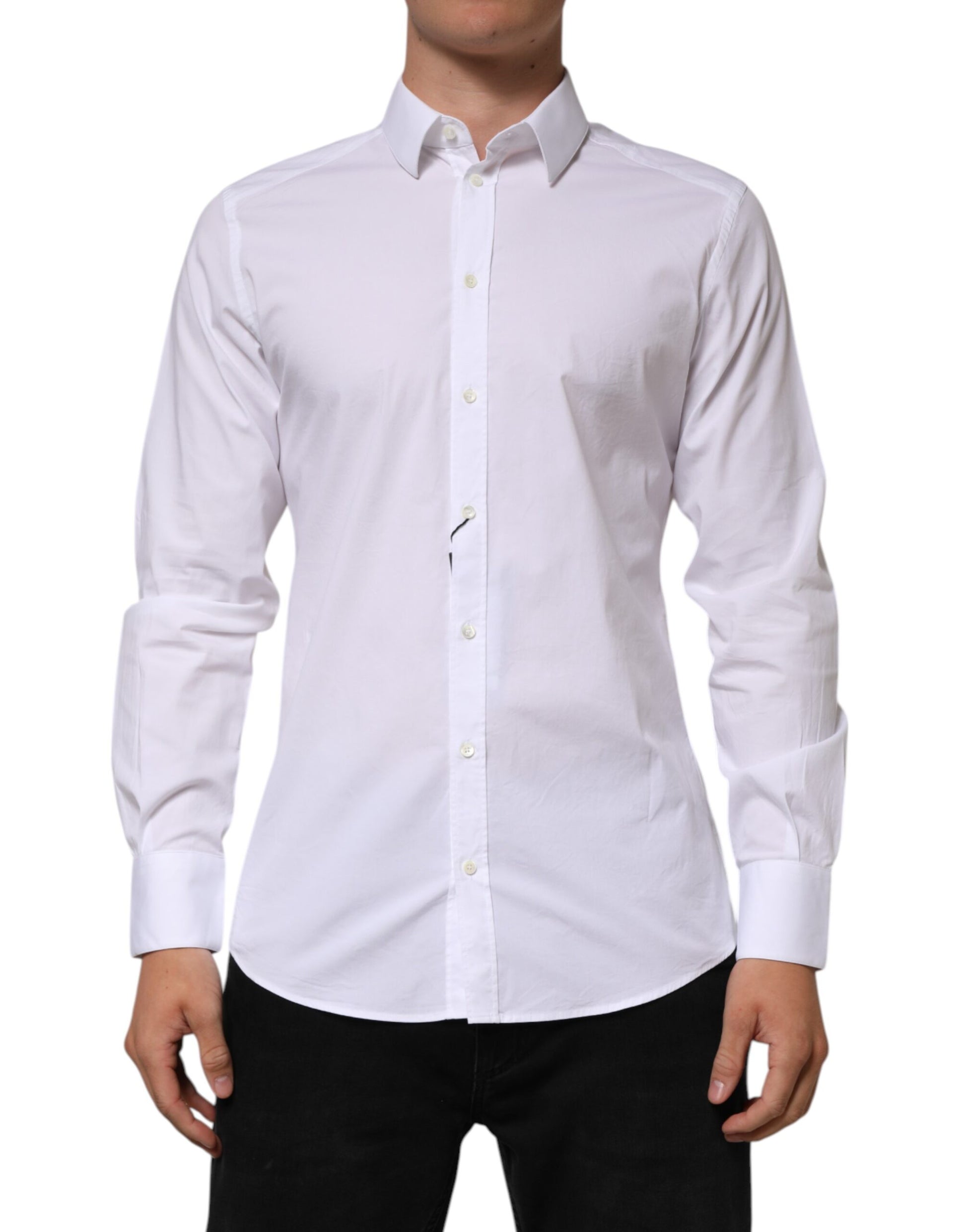 Chemise habillée homme Dolce & Gabbana blanche en coton GOLD à manches longues