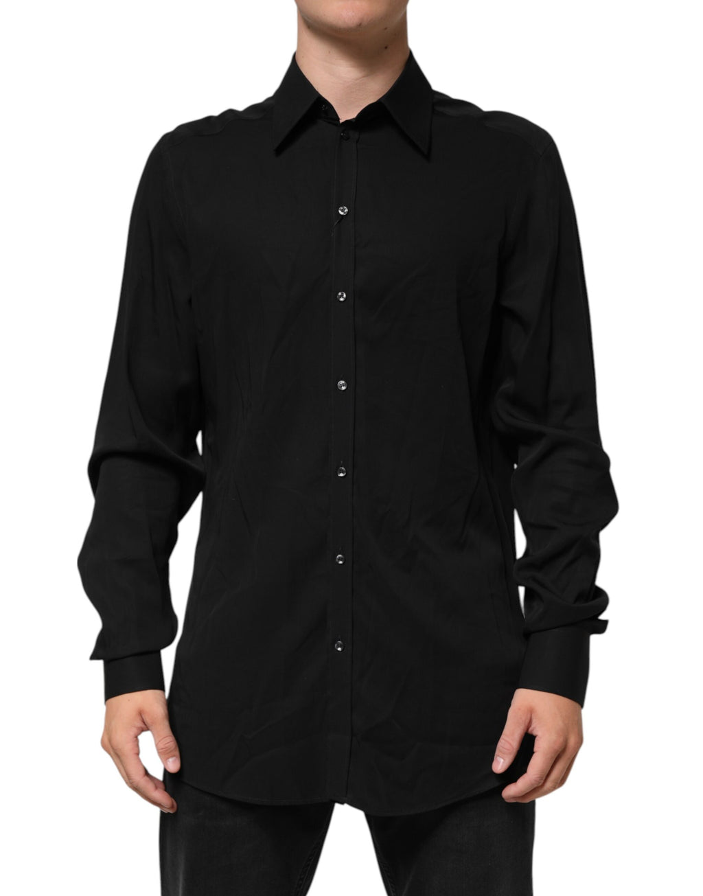 Chemise habillée noire à manches longues en viscose Dolce & Gabbana