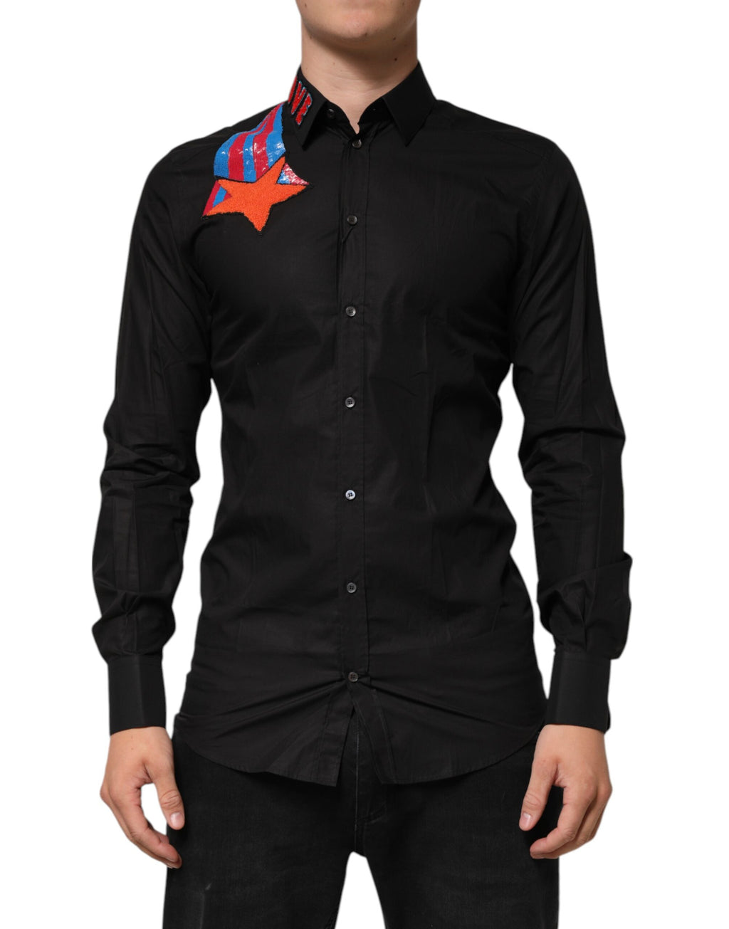 Chemise Homme habillée Dolce & Gabbana en coton noir à sequins étoiles