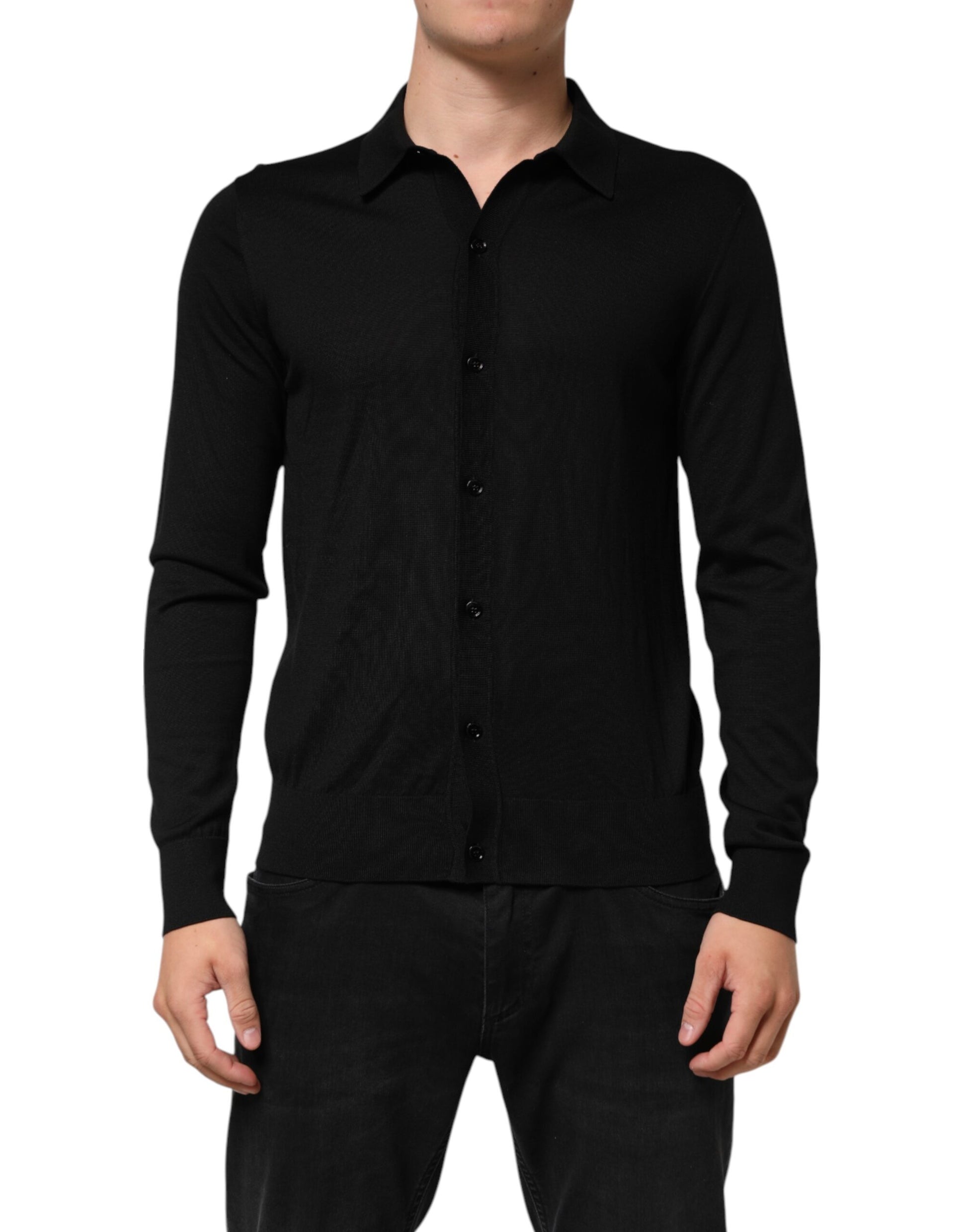 Pull léger Dolce & Gabbana en soie noire à boutons