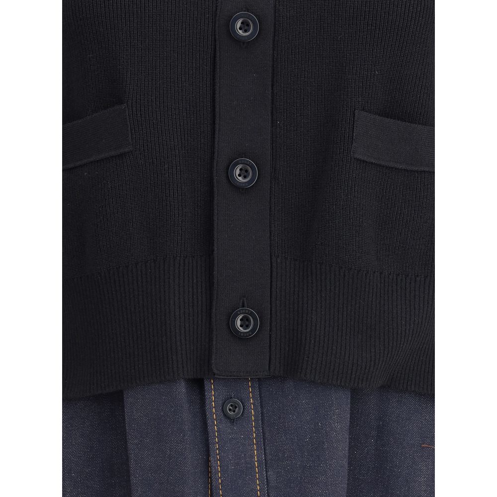 Sacai Cardigan mit Denim-Einsatz