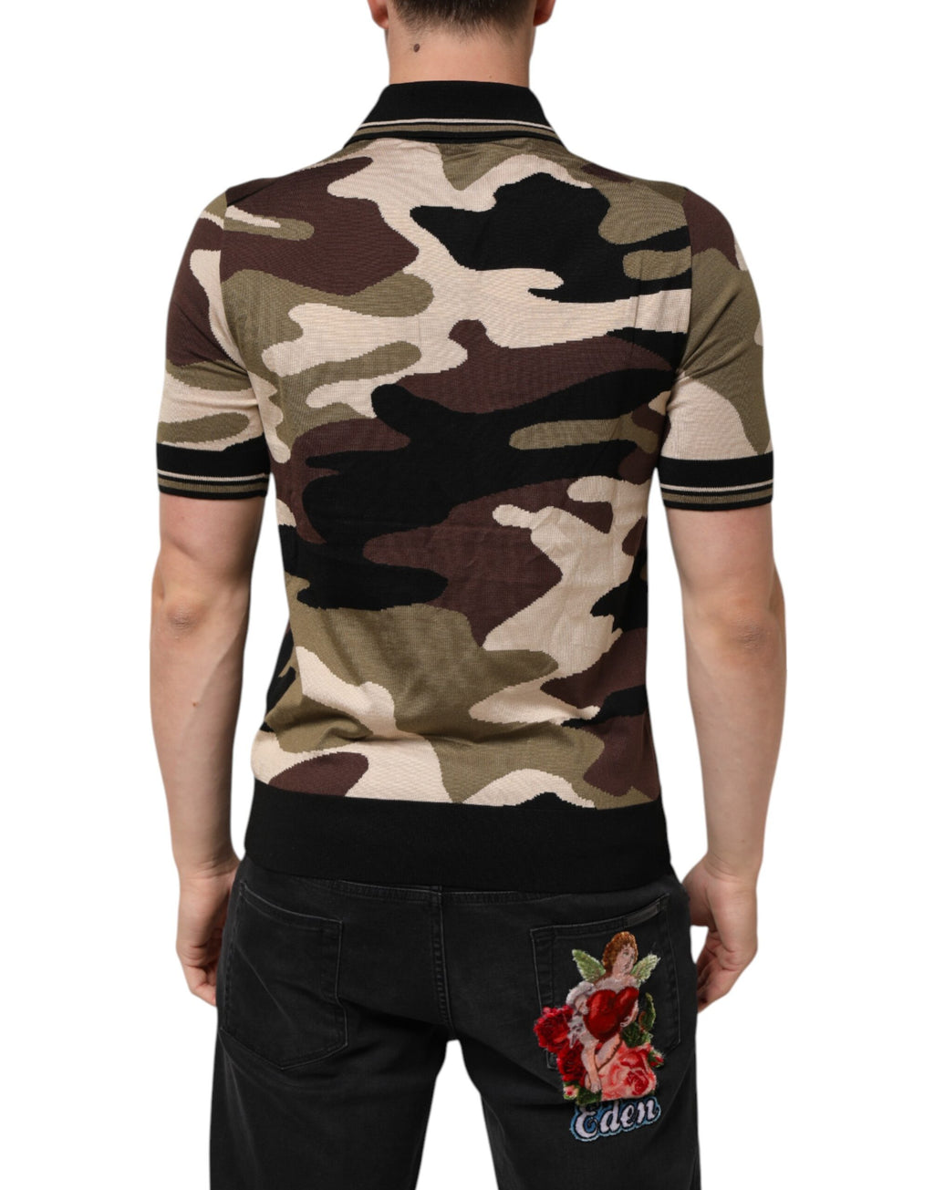 T-shirt Polo Militaire en Soie Marron Camouflage Dolce & Gabbana