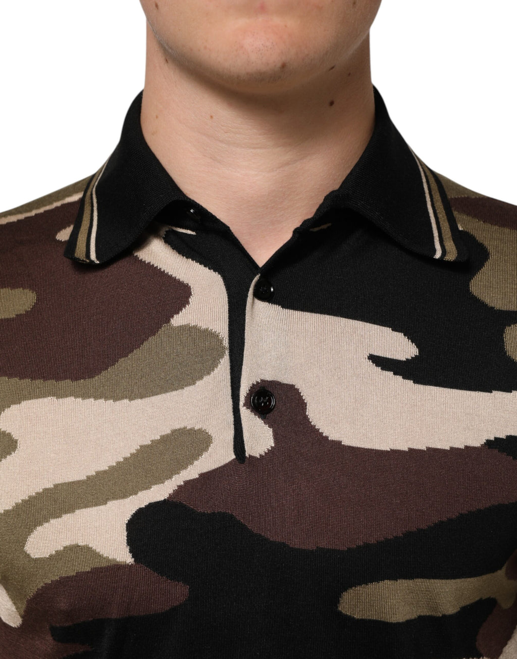 T-shirt Polo Militaire en Soie Marron Camouflage Dolce & Gabbana