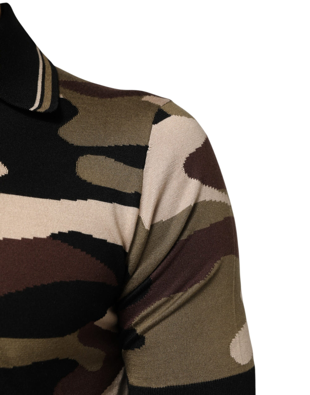 T-shirt Polo Militaire en Soie Marron Camouflage Dolce & Gabbana