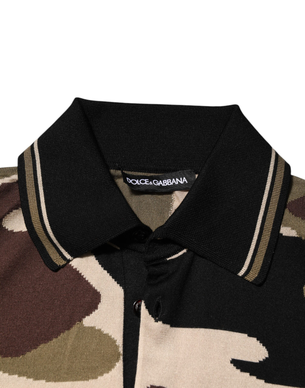 T-shirt Polo Militaire en Soie Marron Camouflage Dolce & Gabbana