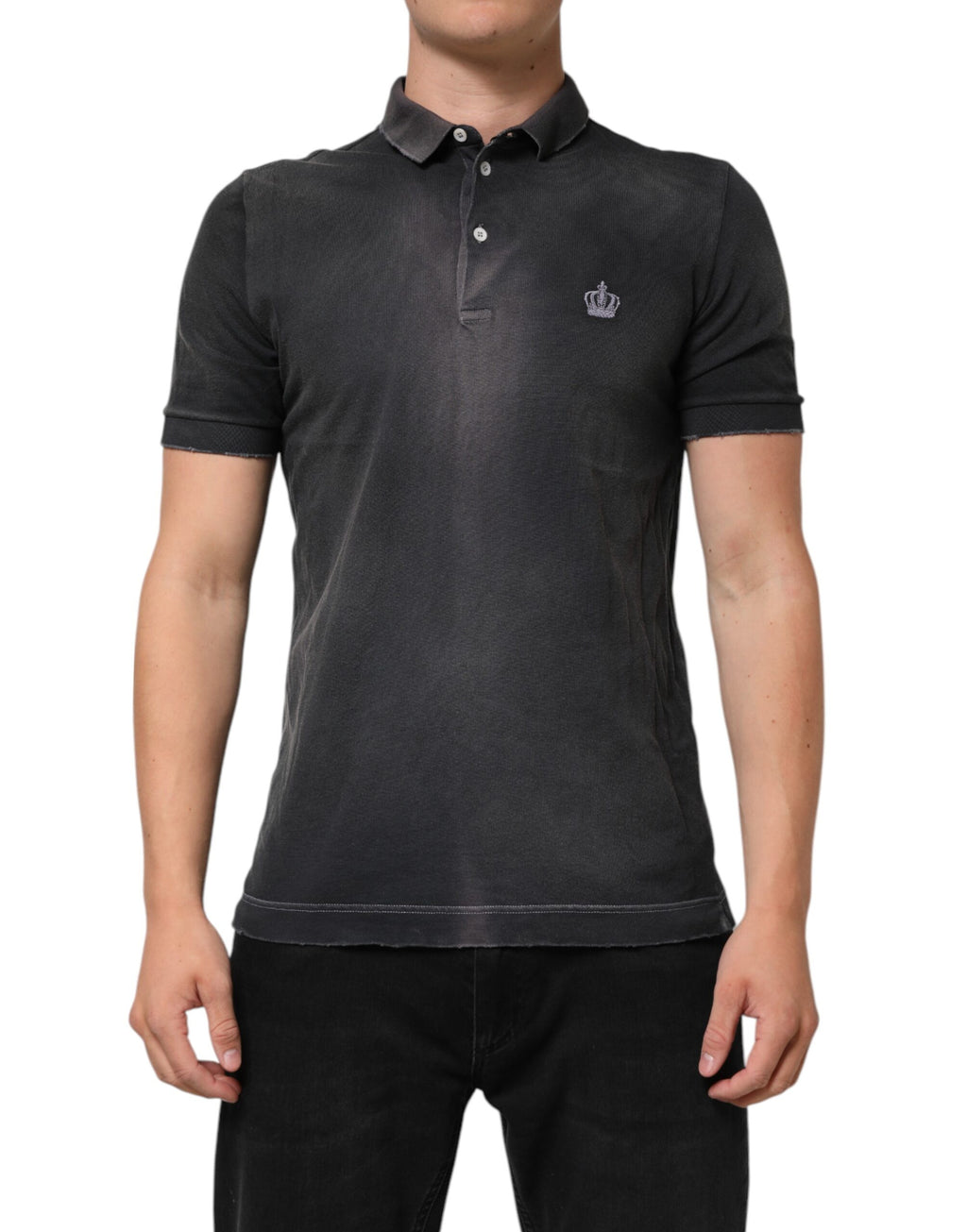 T-shirt Polo Homme Dolce & Gabbana Coton Gris Col Couronne