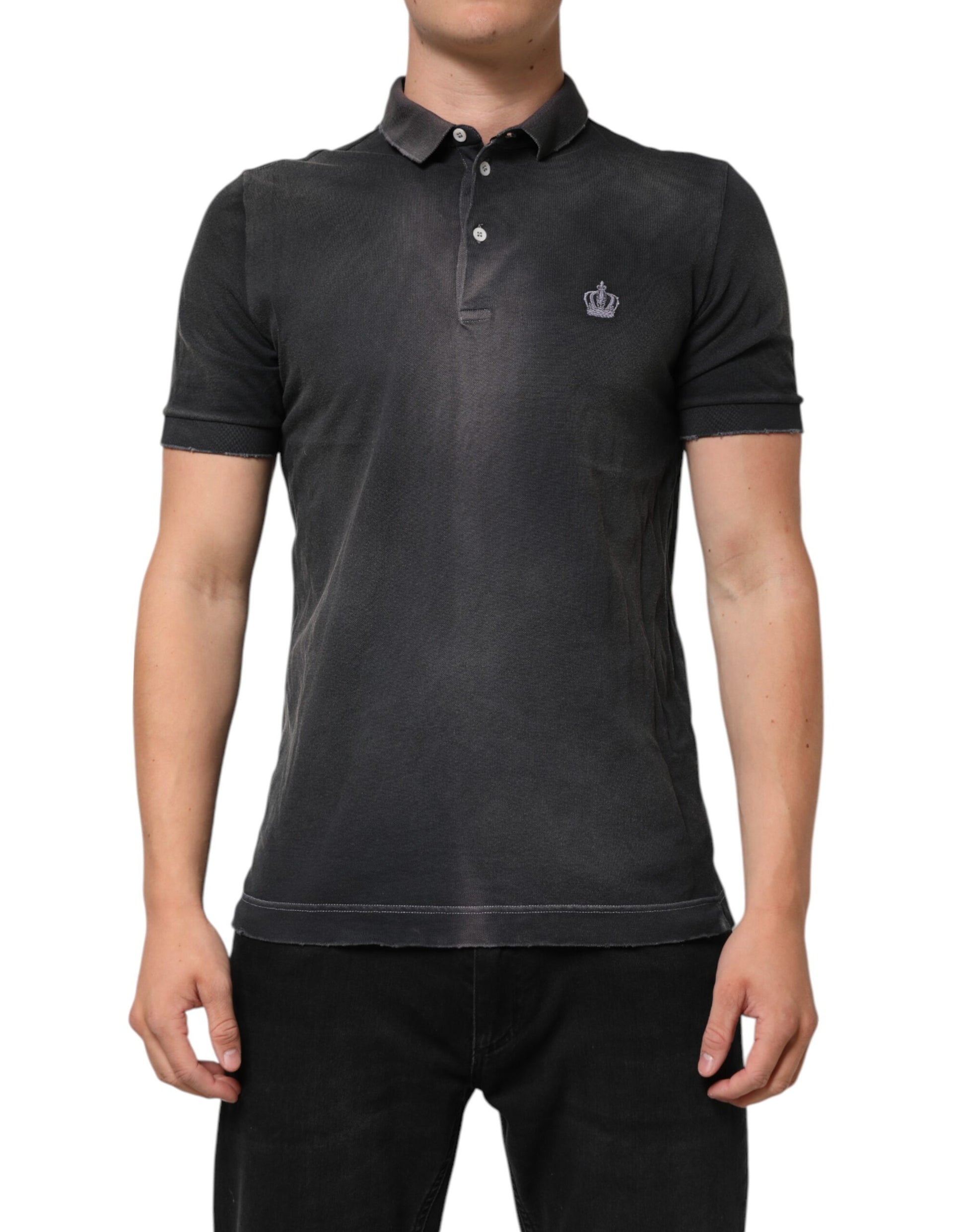 T-shirt Polo Homme Dolce & Gabbana Coton Gris Col Couronne