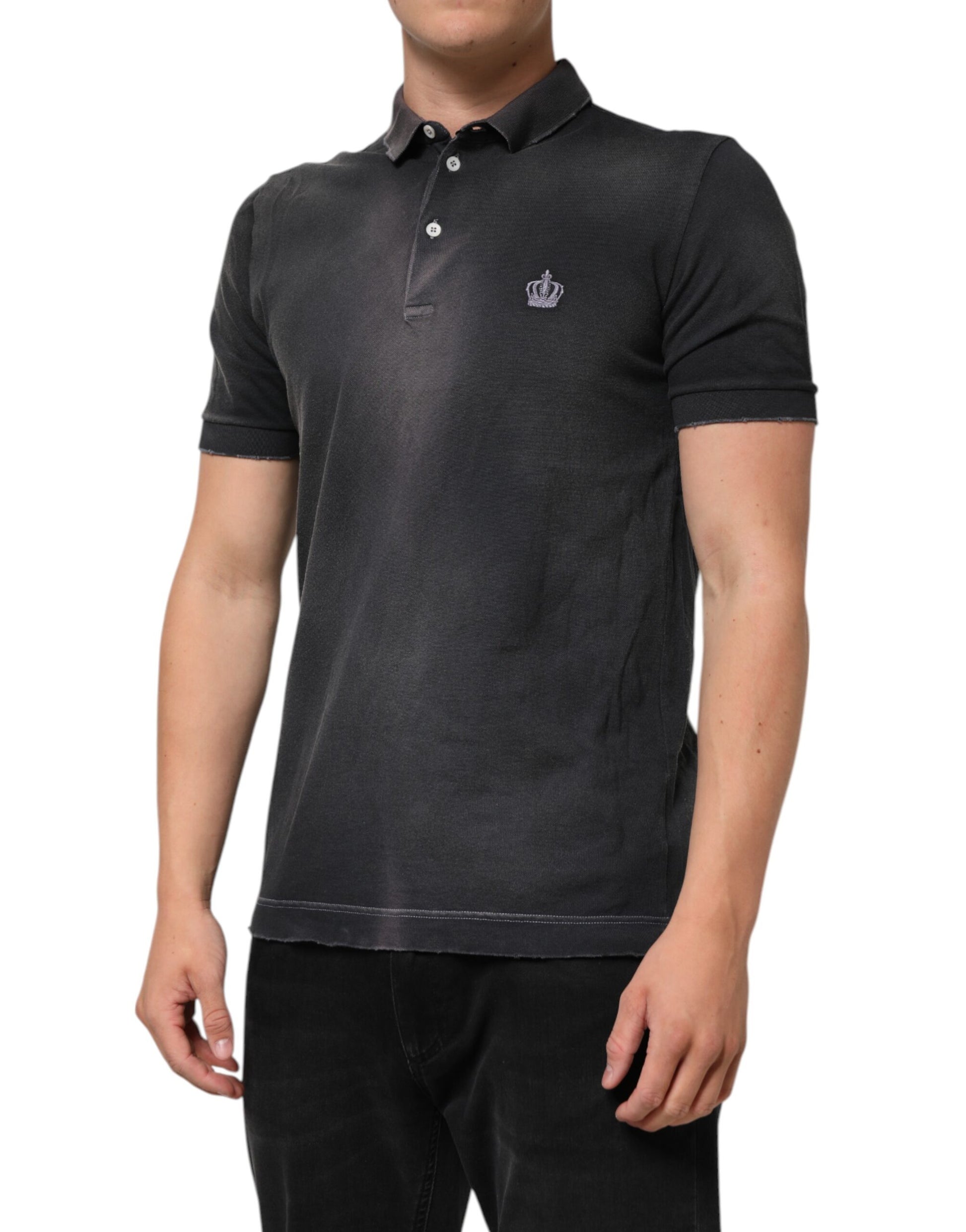 T-shirt Polo Homme Dolce & Gabbana Coton Gris Col Couronne