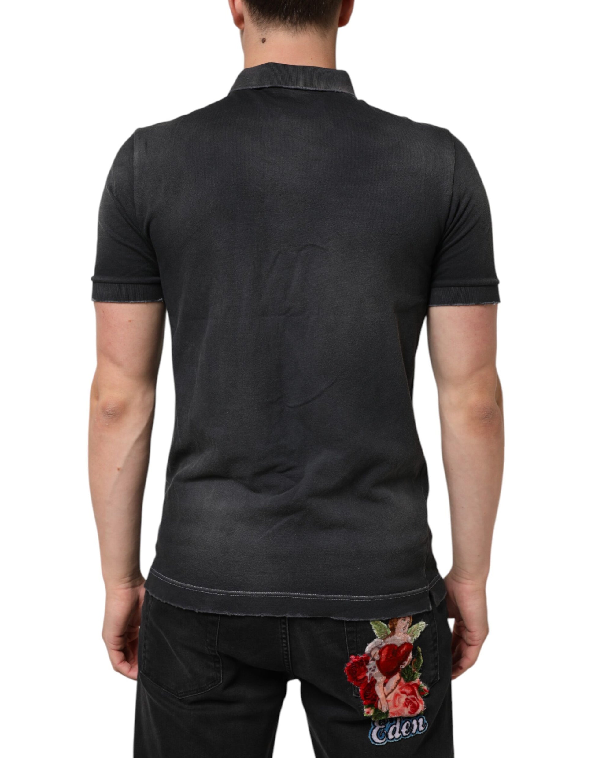T-shirt Polo Homme Dolce & Gabbana Coton Gris Col Couronne