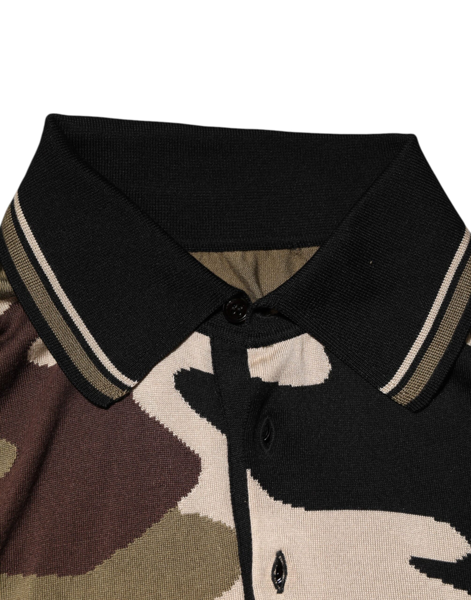 Dolce & Gabbana Camouflage Brown Silk Military Polo T-shirt