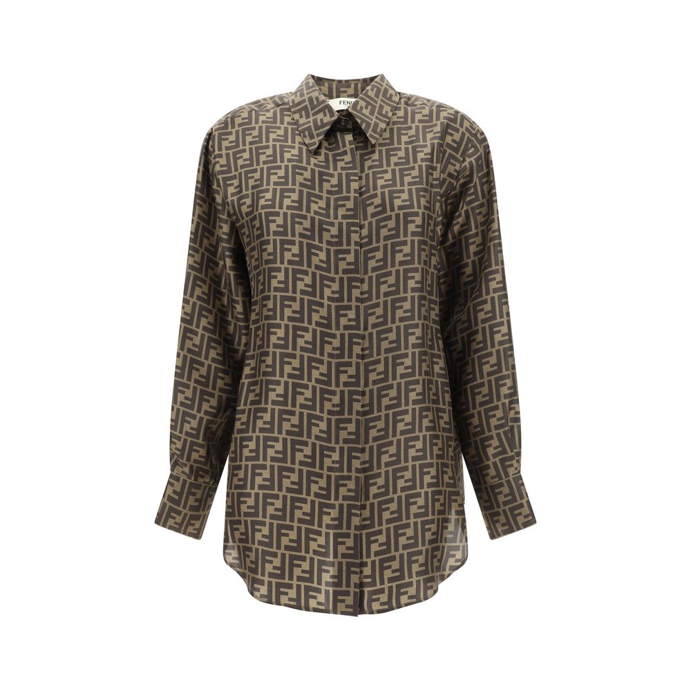 Chemise Fendi en soie marron à motifs