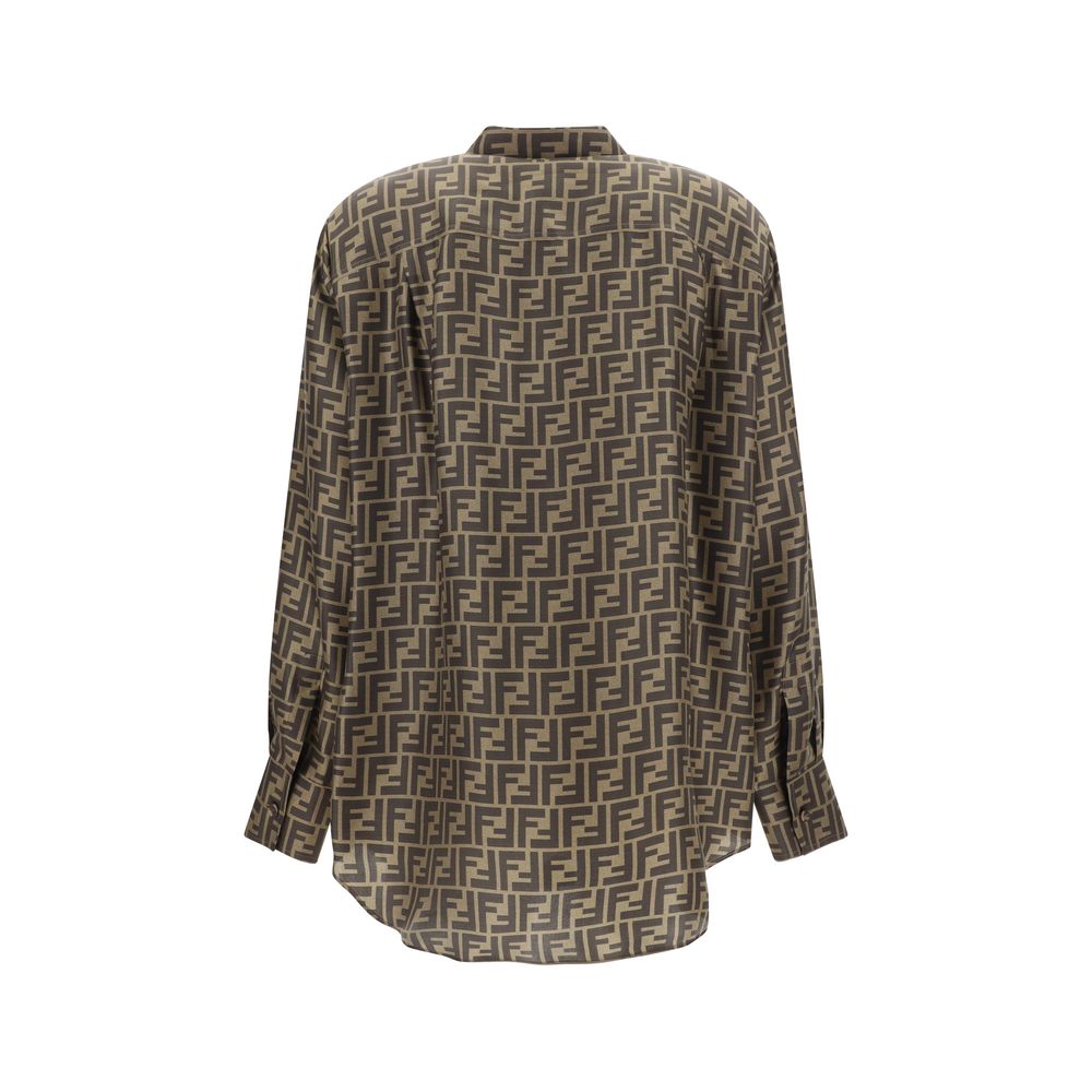 Chemise Fendi en soie marron à motifs