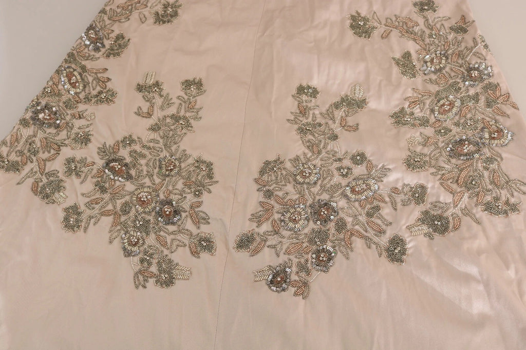 Robe de bal évasée Dolce & Gabbana beige à fleurs et sequins