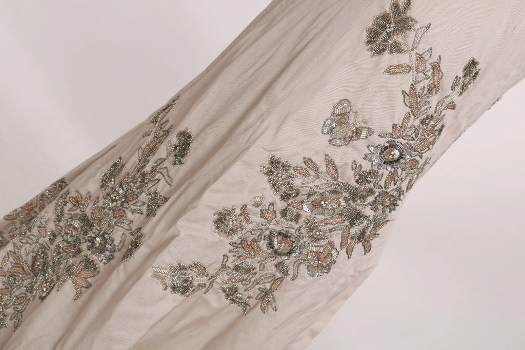 Robe de bal évasée Dolce & Gabbana beige à fleurs et sequins