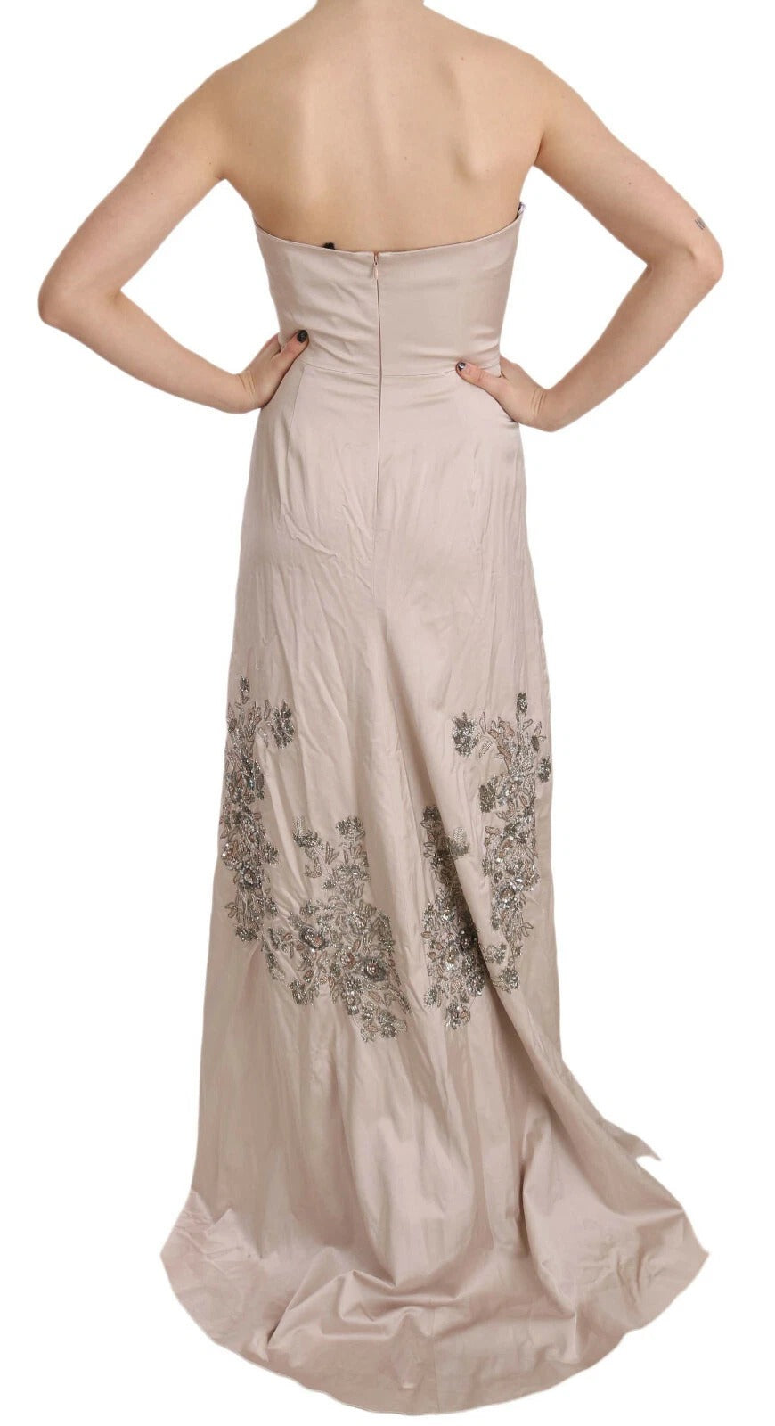 Robe de bal évasée Dolce & Gabbana beige à fleurs et sequins