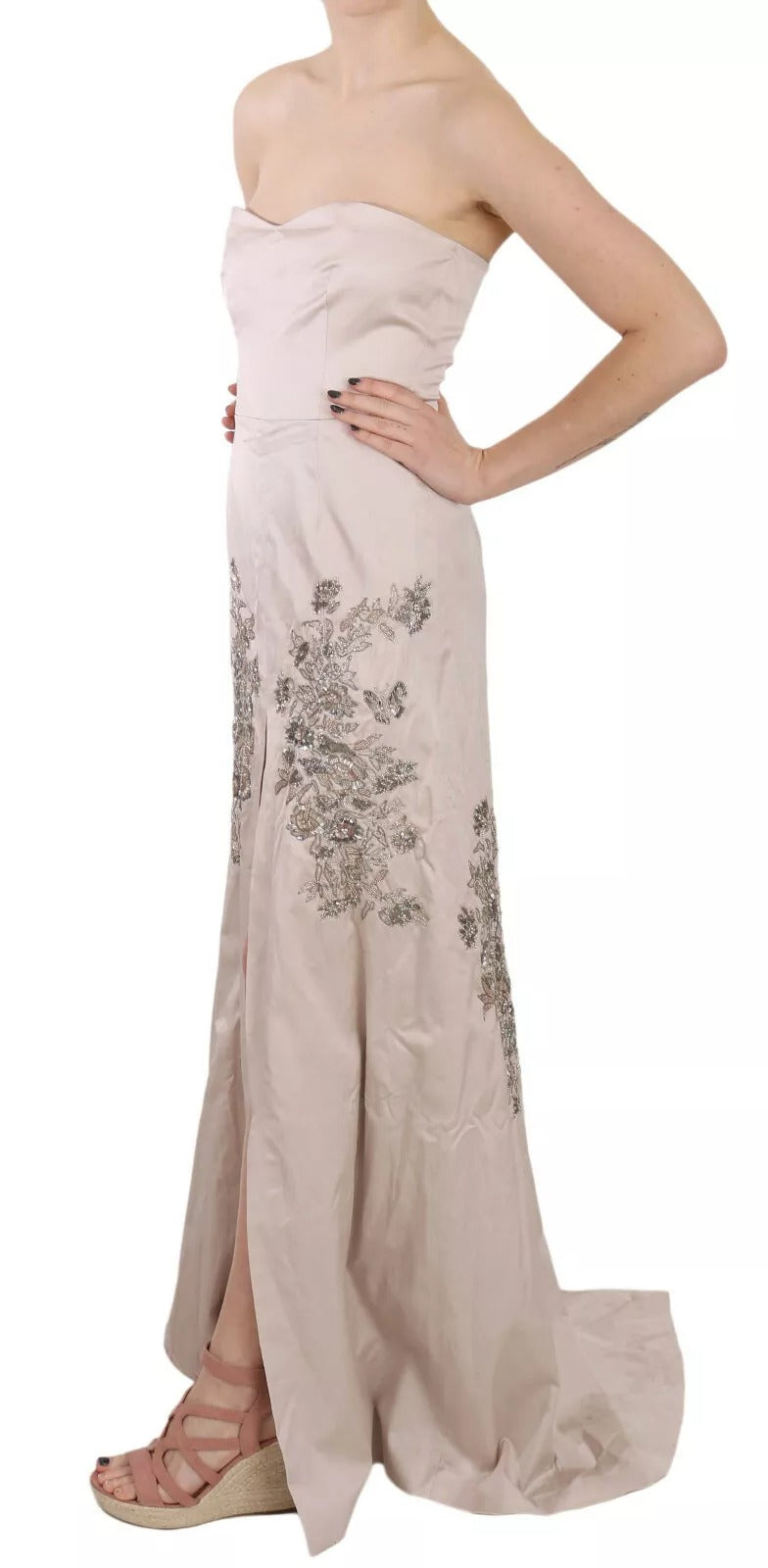 Robe de bal évasée Dolce & Gabbana beige à fleurs et sequins
