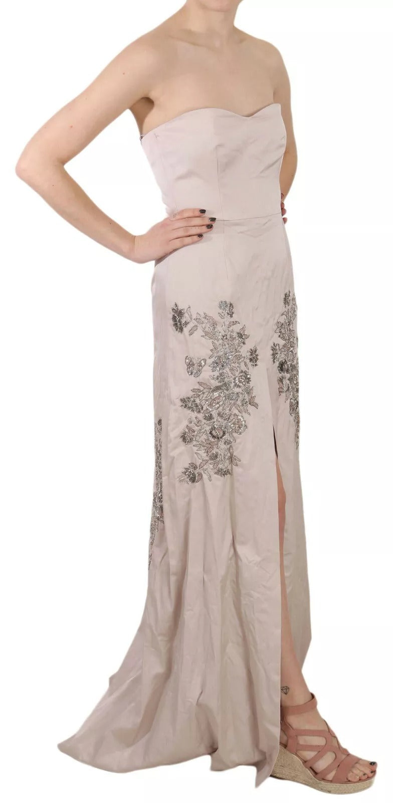 Robe de bal évasée Dolce & Gabbana beige à fleurs et sequins