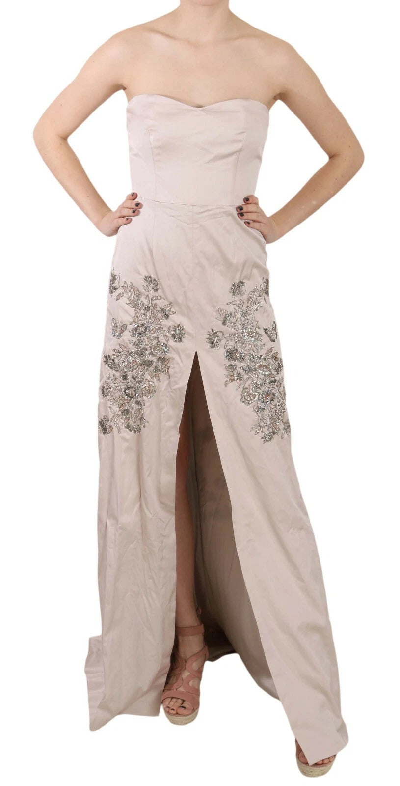 Robe de bal évasée Dolce & Gabbana beige à fleurs et sequins