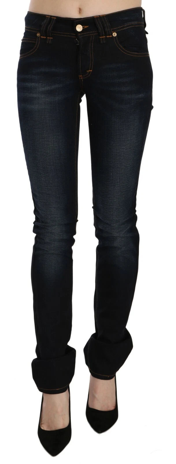 Jean John Galliano bleu foncé, taille mi-haute, coupe ajustée, décontracté