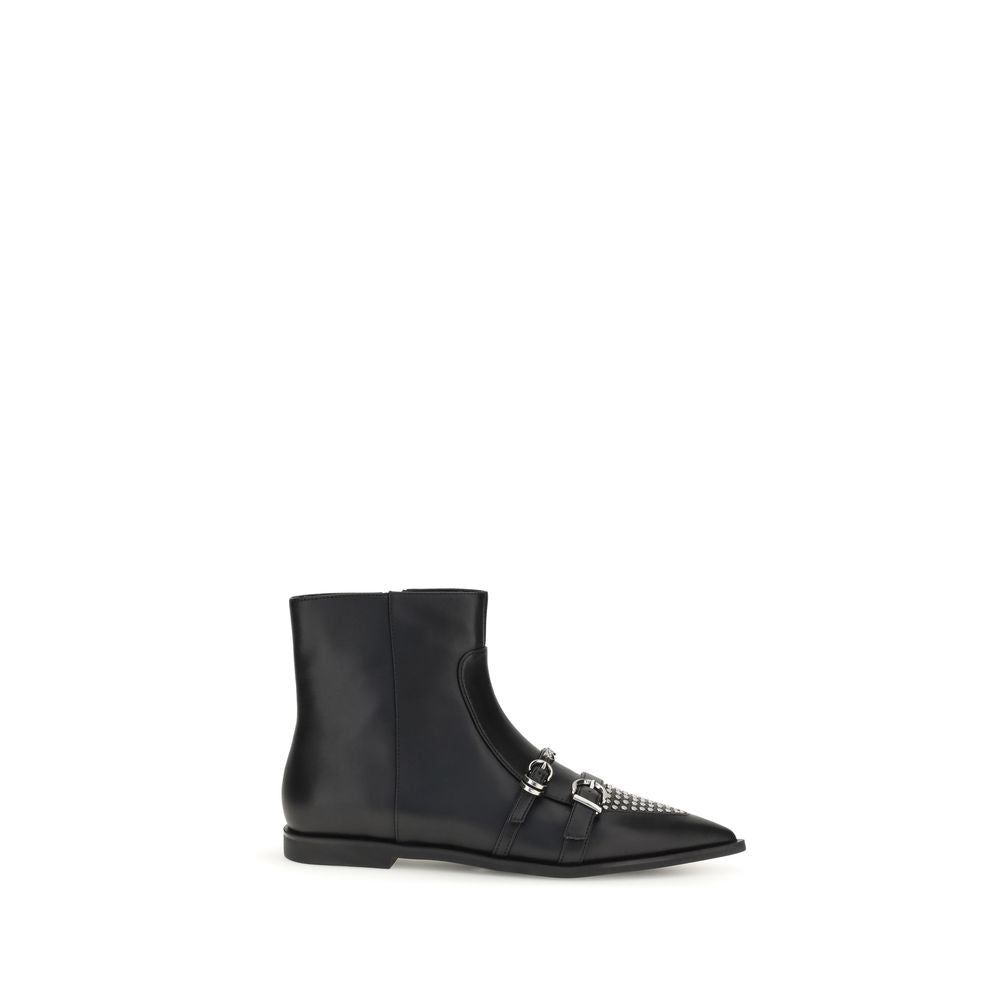 PINKO Black Calf Leather Bos Taurus Ankle Boots